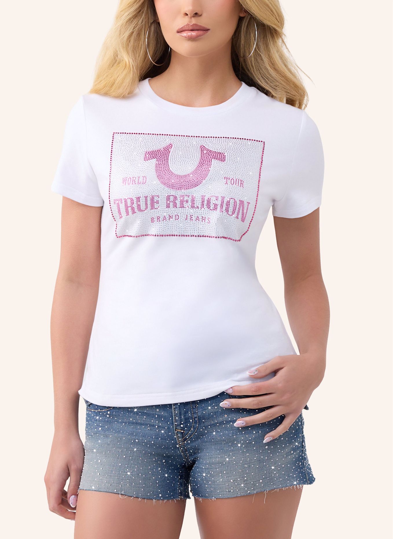 TRUE RELIGION T-Shirt CRYSTAL: WEISS