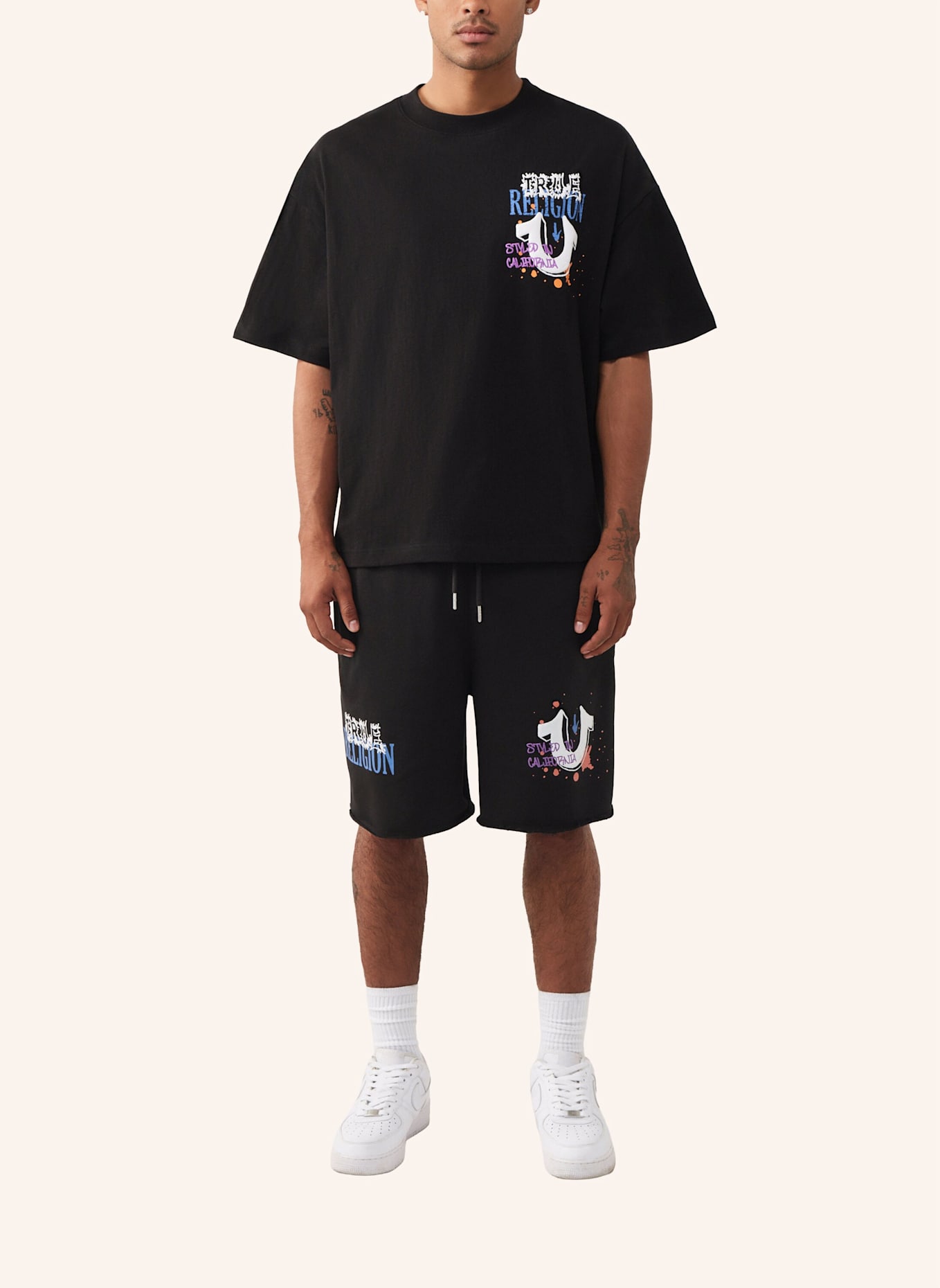 TRUE RELIGION Shorts CONCERT LOGO: SCHWARZ