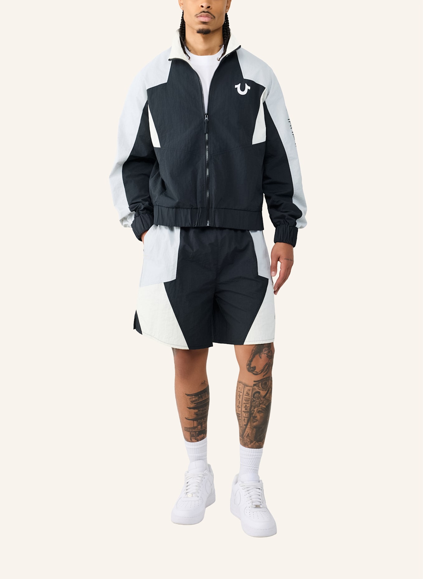 TRUE RELIGION Track-Jacke COLORBLOCKING: SCHWARZ