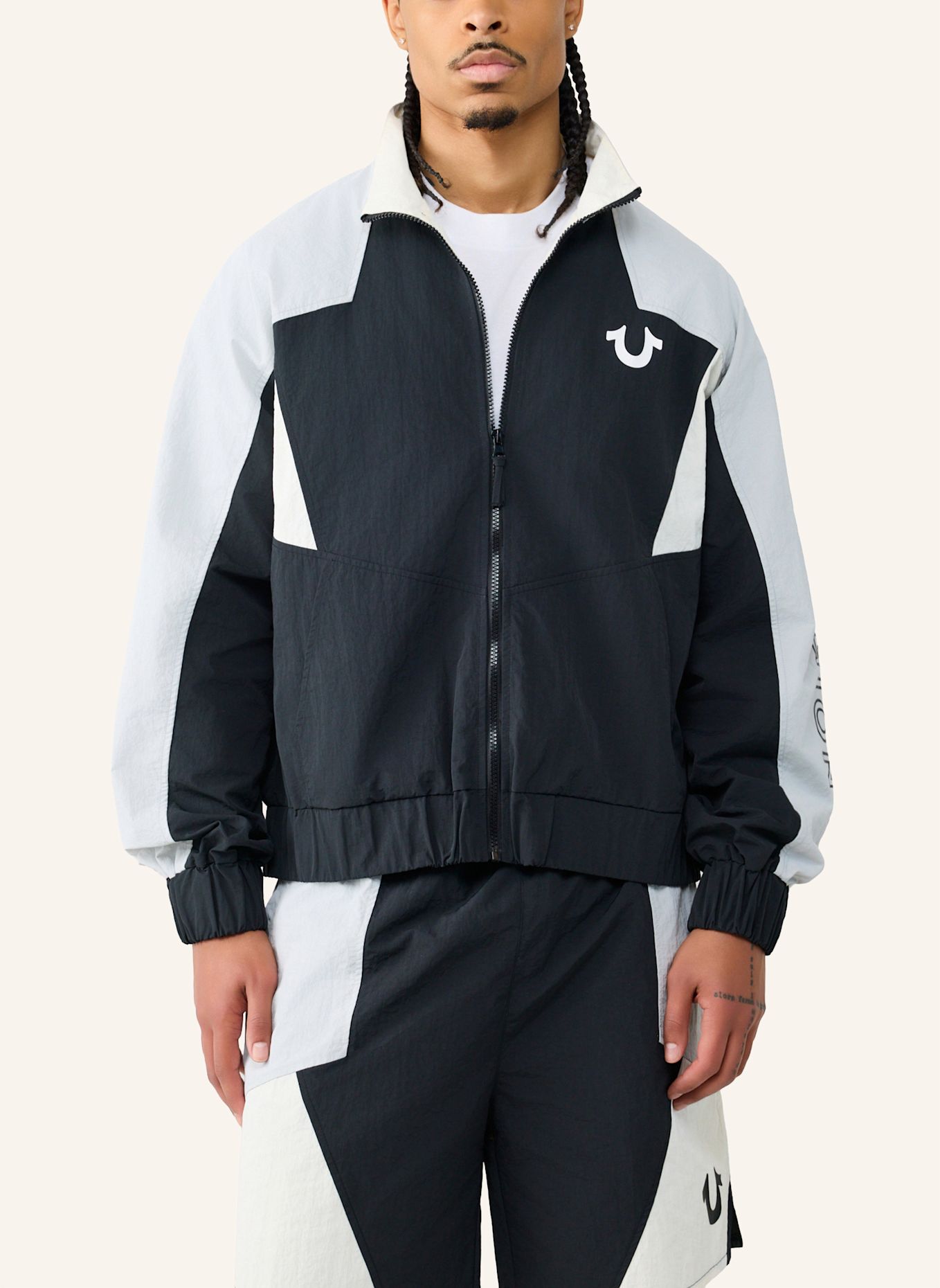 TRUE RELIGION Track-Jacke COLORBLOCKING: SCHWARZ