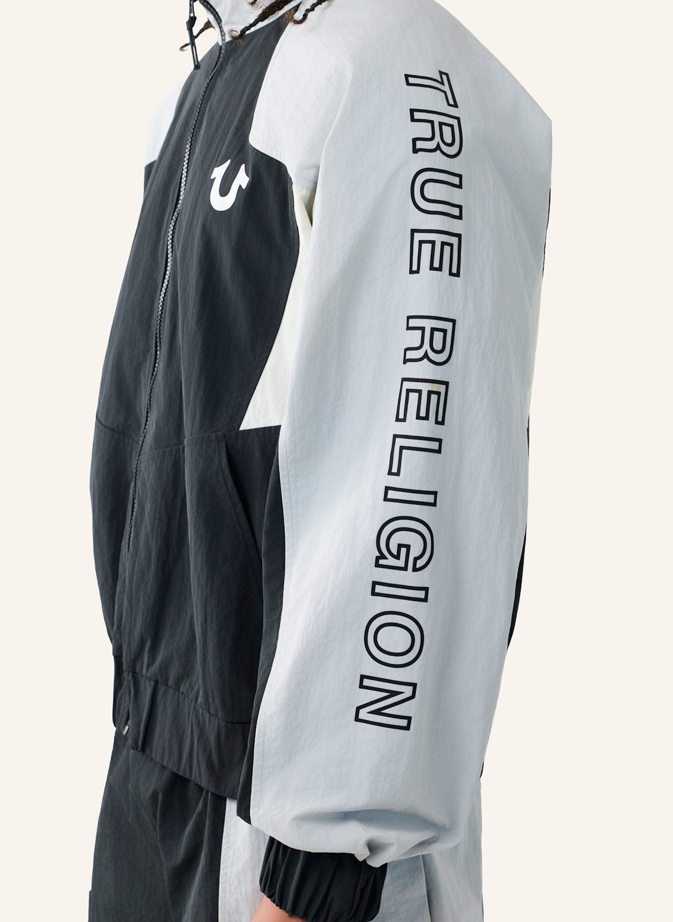 TRUE RELIGION Track-Jacke COLORBLOCKING: SCHWARZ