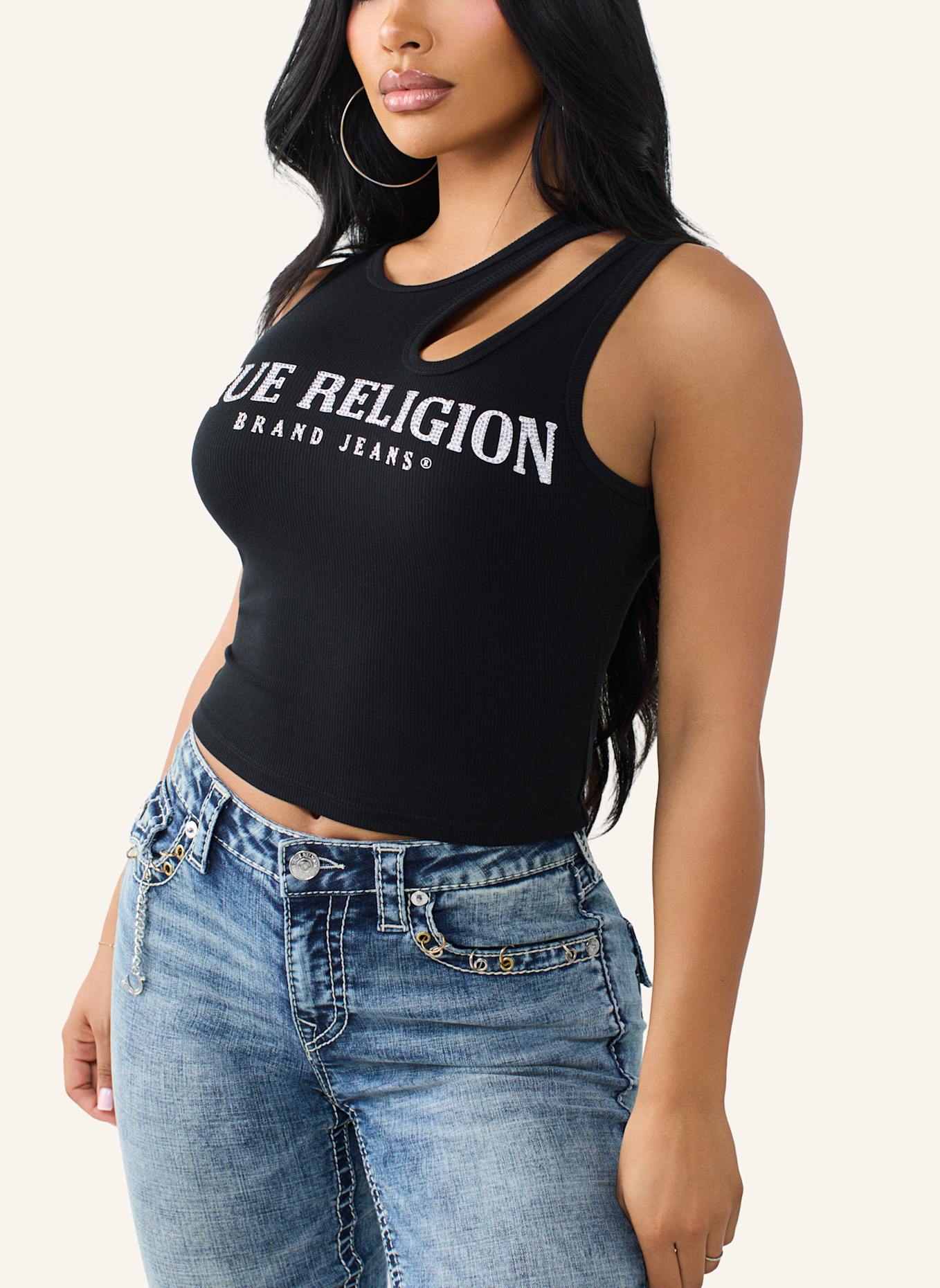 TRUE RELIGION Top Cut Out: SCHWARZ