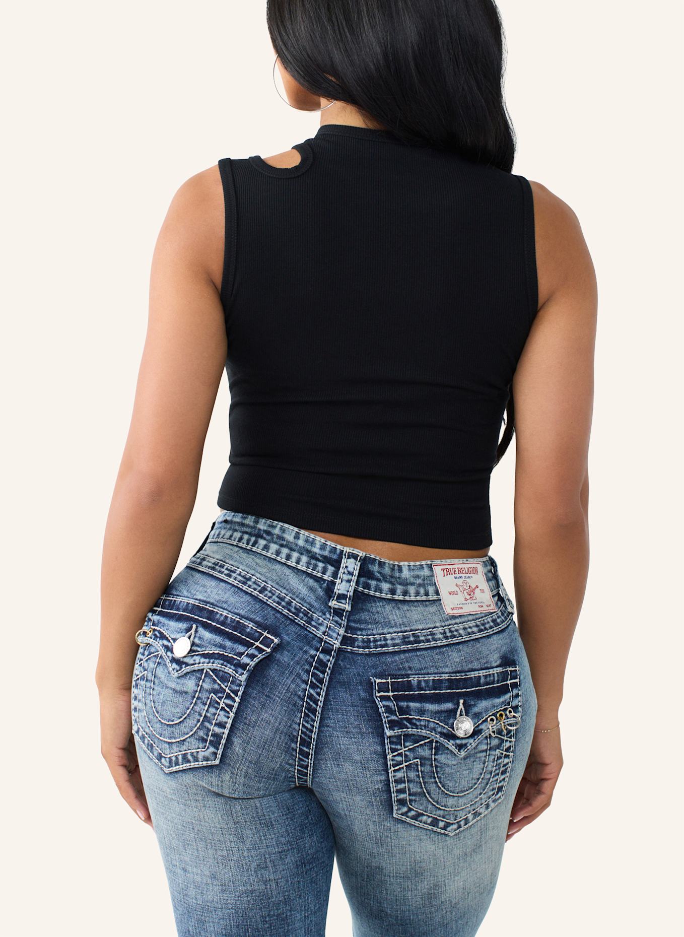 TRUE RELIGION Top Cut Out: SCHWARZ