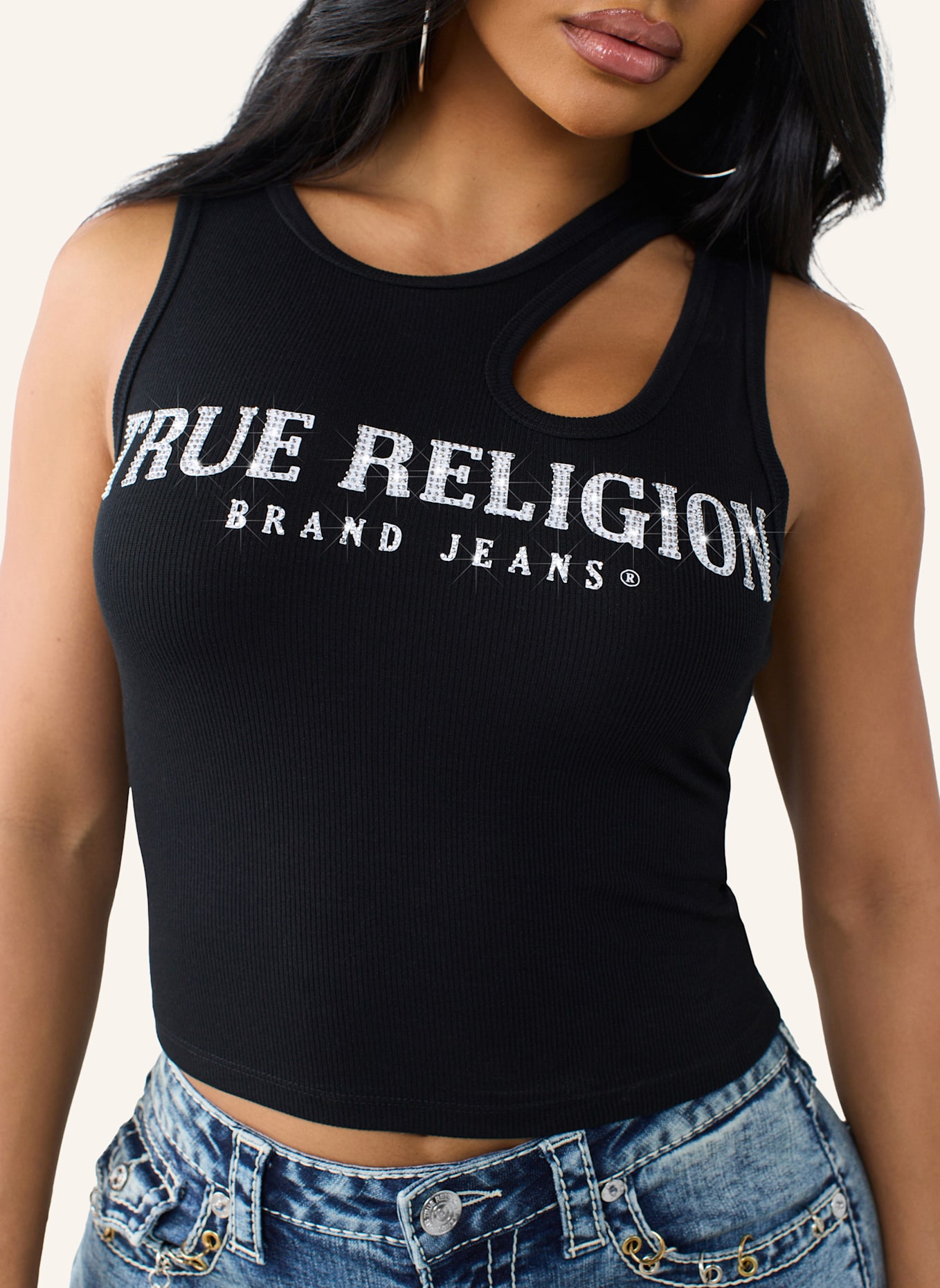 TRUE RELIGION Top Cut Out: SCHWARZ