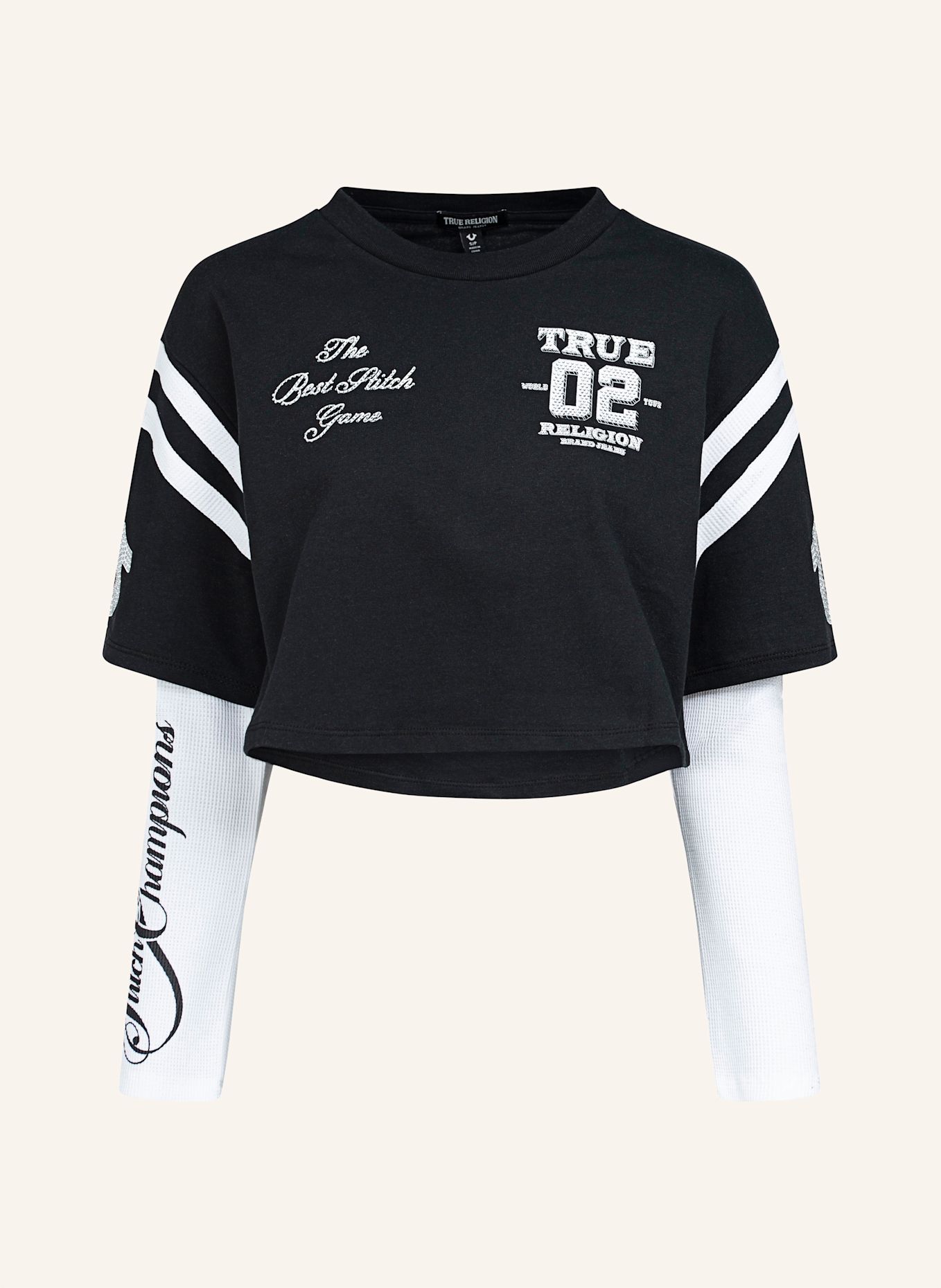 TRUE RELIGION Langarmshirt CRYSTAL: SCHWARZ/ WEISS