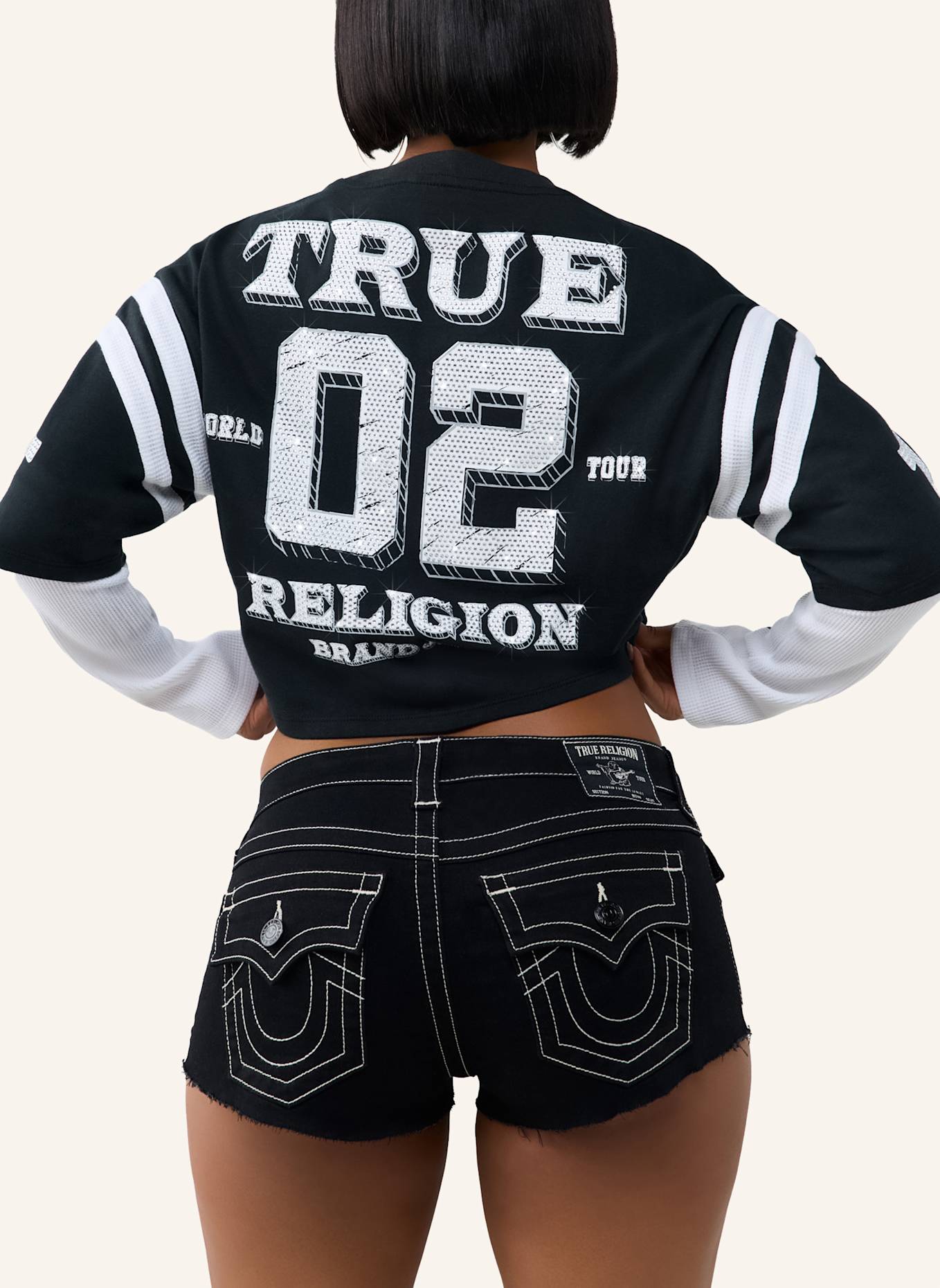 TRUE RELIGION Langarmshirt CRYSTAL: SCHWARZ/ WEISS
