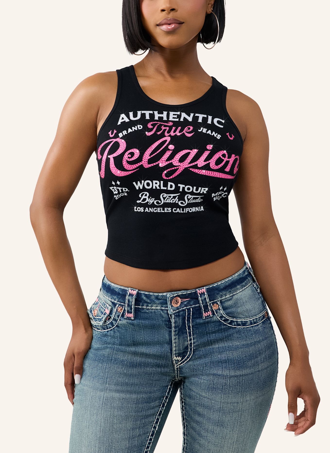 TRUE RELIGION Tank Top: SCHWARZ