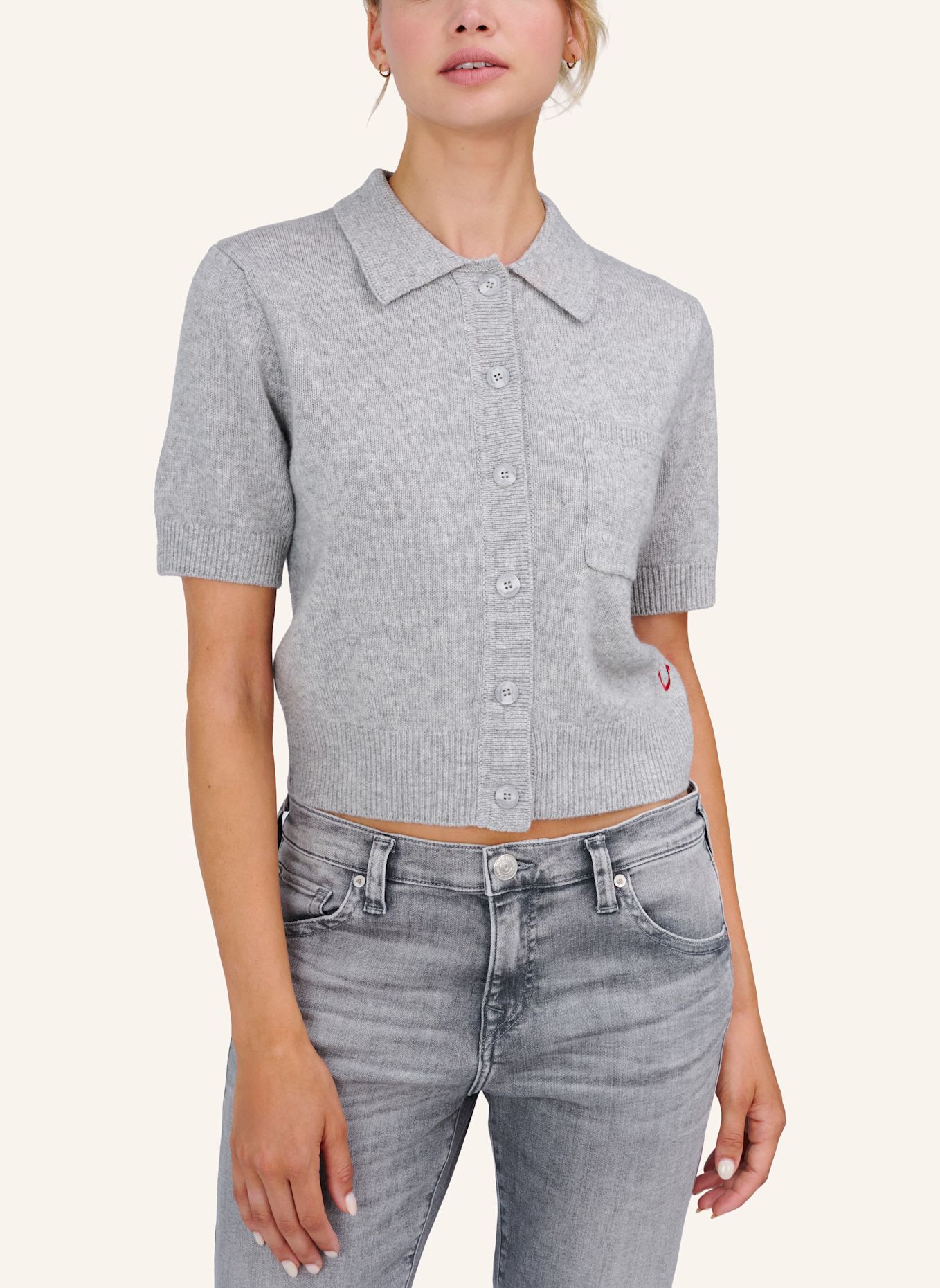 TRUE RELIGION Strickjacke-Kurzarm CHUNKY: GRAU