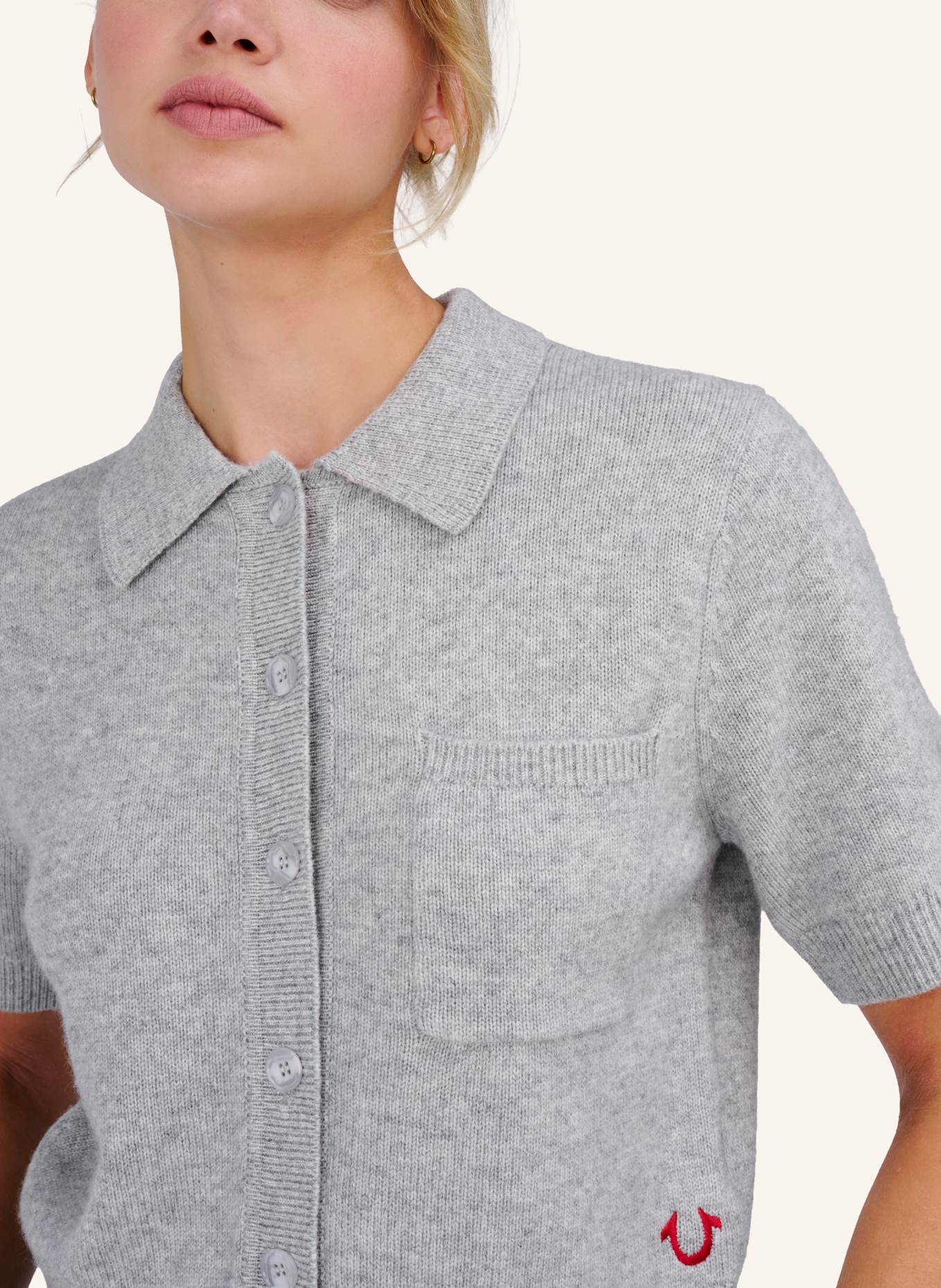 TRUE RELIGION Strickjacke-Kurzarm CHUNKY: GRAU