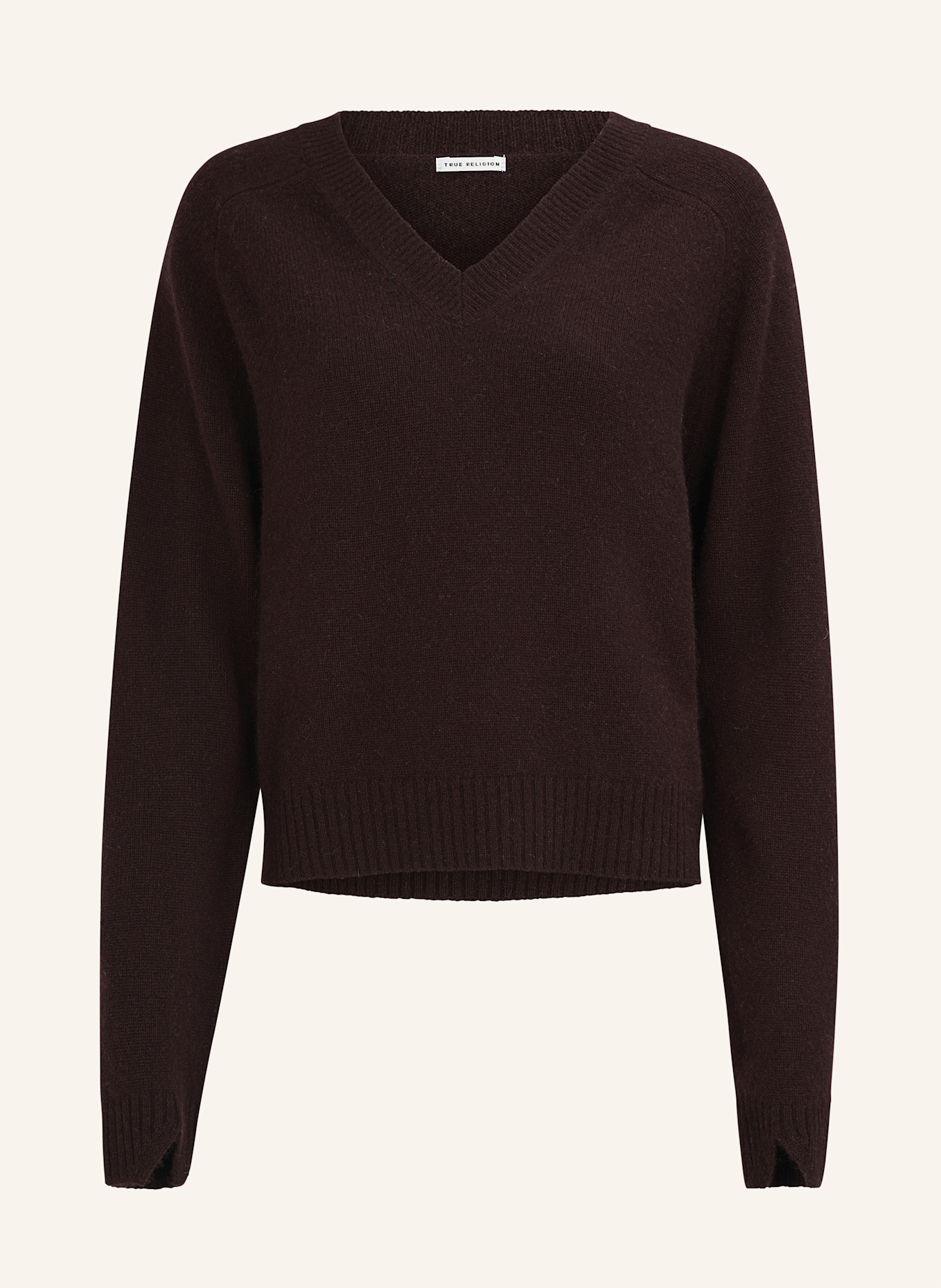 TRUE RELIGION Strickpullover V-Neck MC COCO: BRAUN