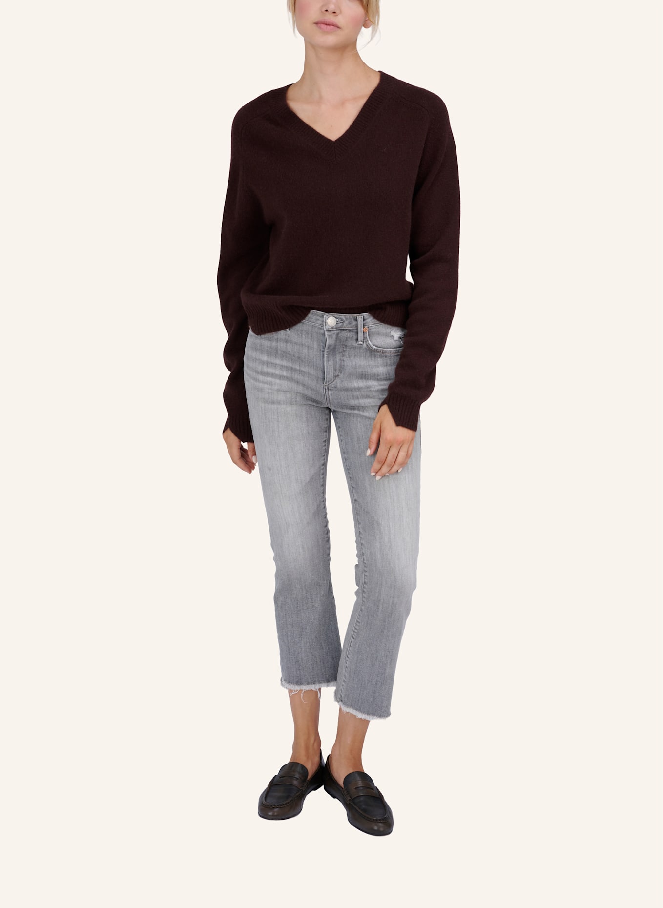 TRUE RELIGION Strickpullover V-Neck MC COCO: BRAUN