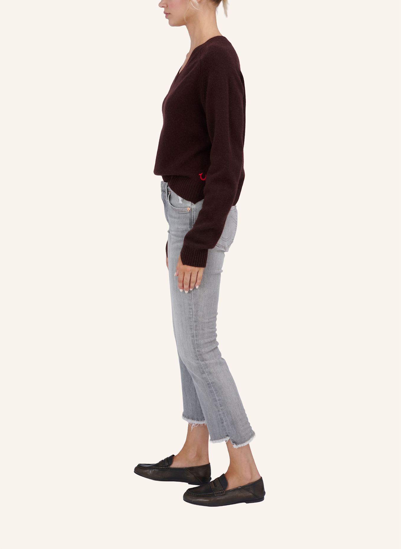 TRUE RELIGION Strickpullover V-Neck MC COCO: BRAUN