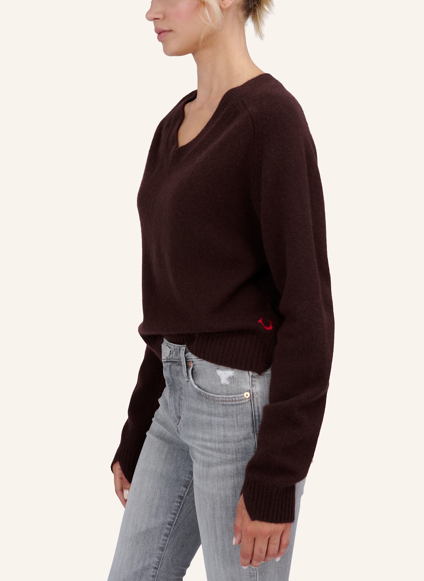 TRUE RELIGION Strickpullover V-Neck MC COCO: BRAUN
