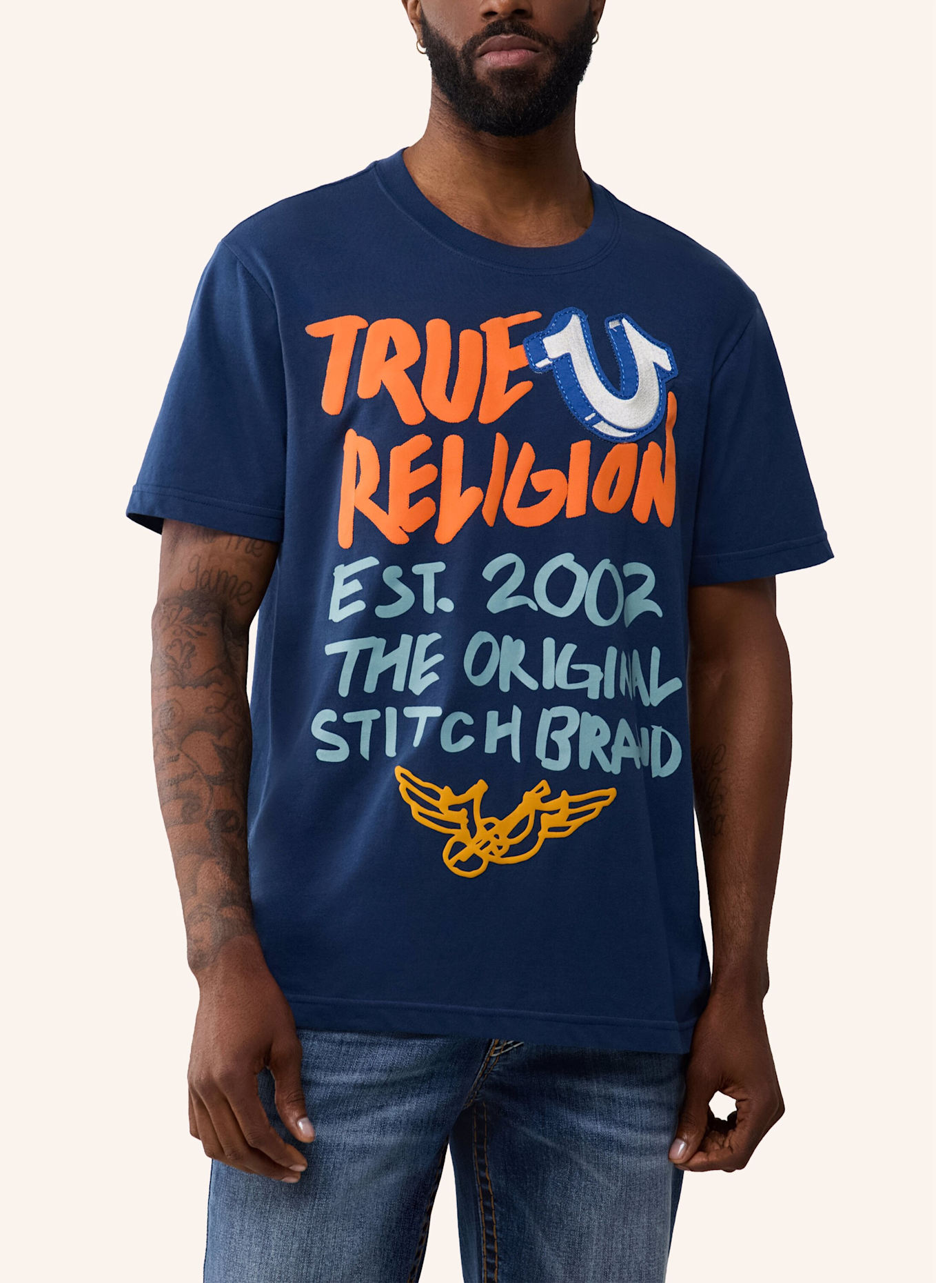 TRUE RELIGION T-Shirt STITCH: DUNKELBLAU