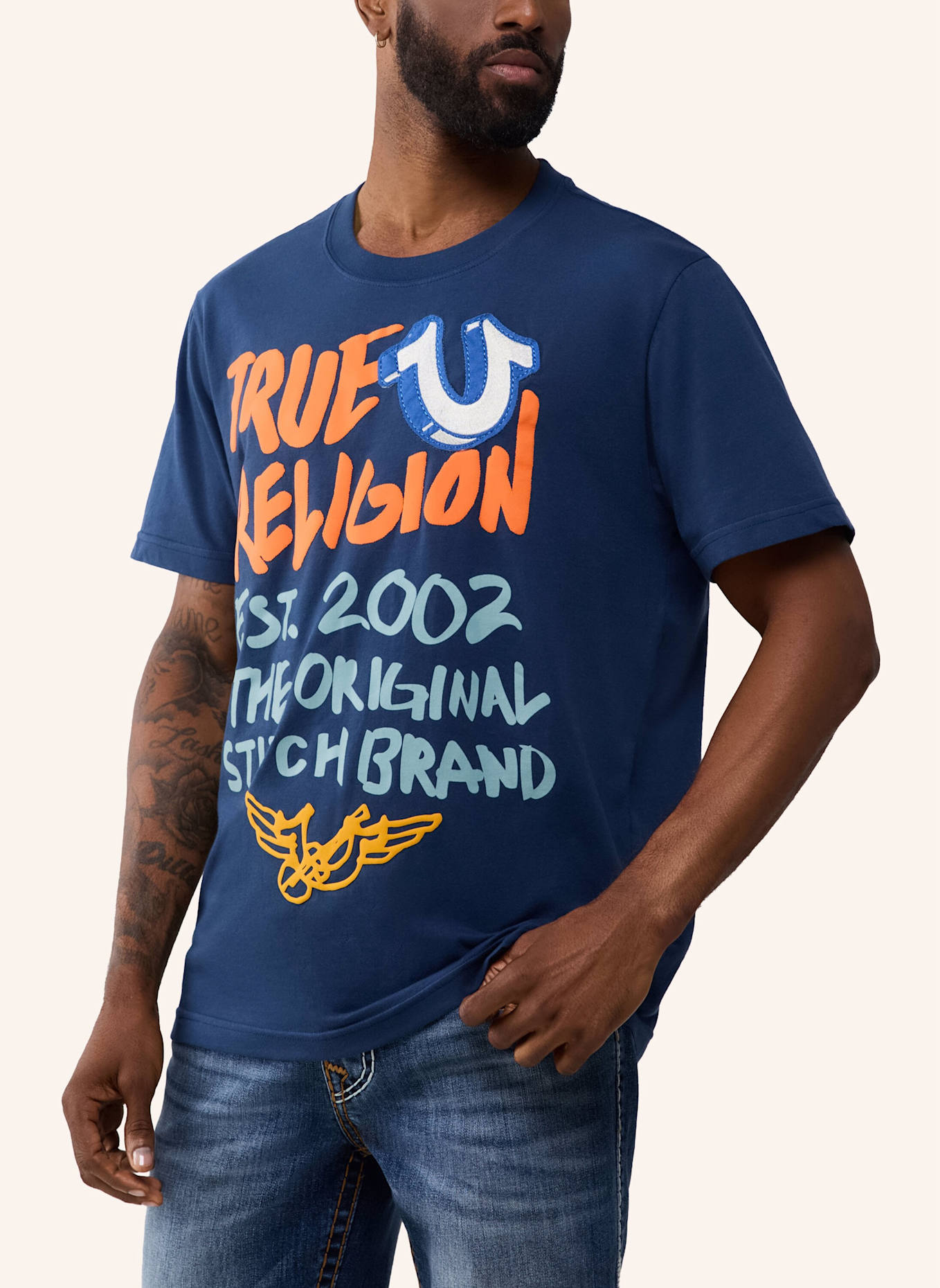 TRUE RELIGION T-Shirt STITCH: DUNKELBLAU