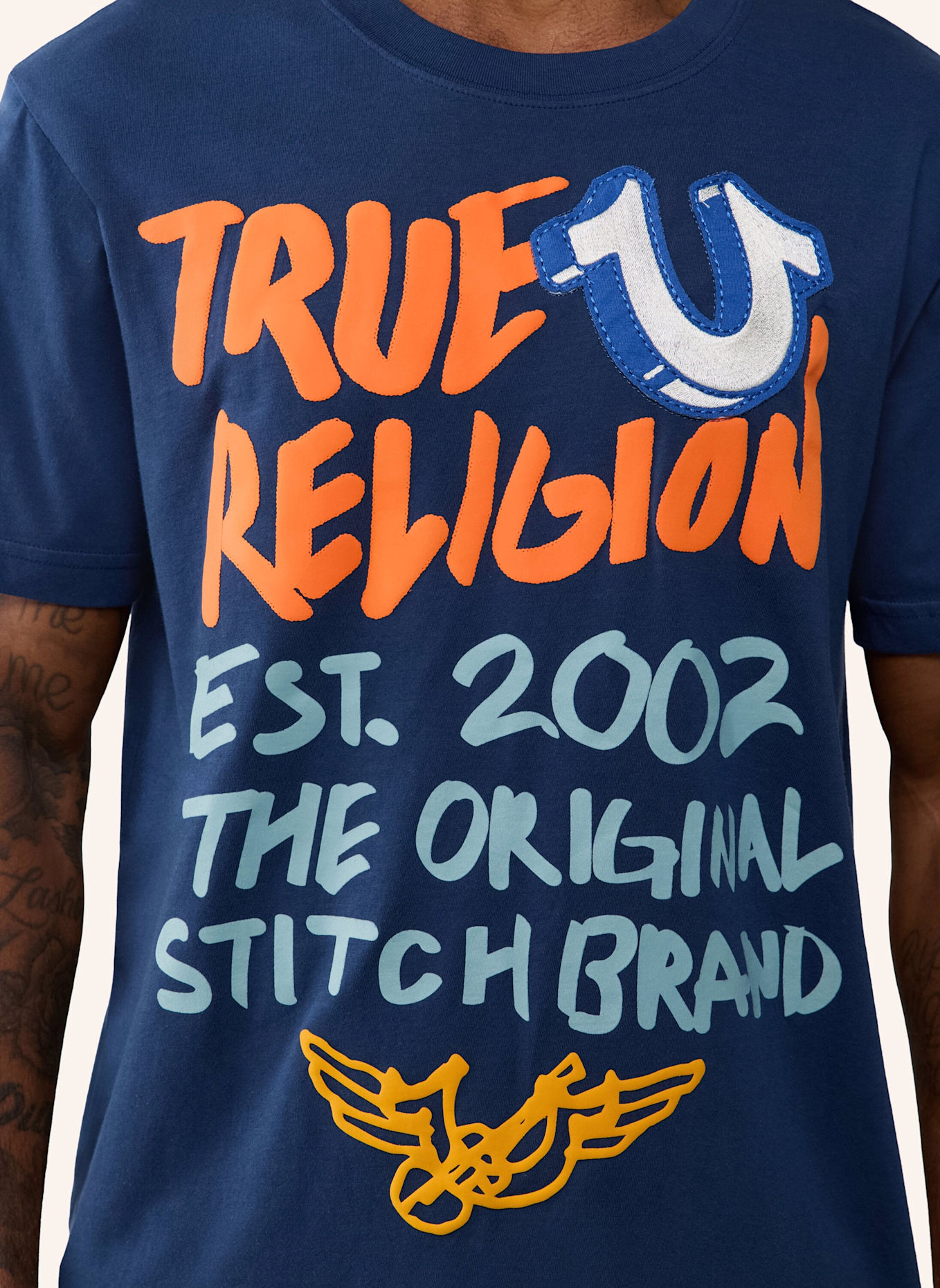 TRUE RELIGION T-Shirt STITCH: DUNKELBLAU