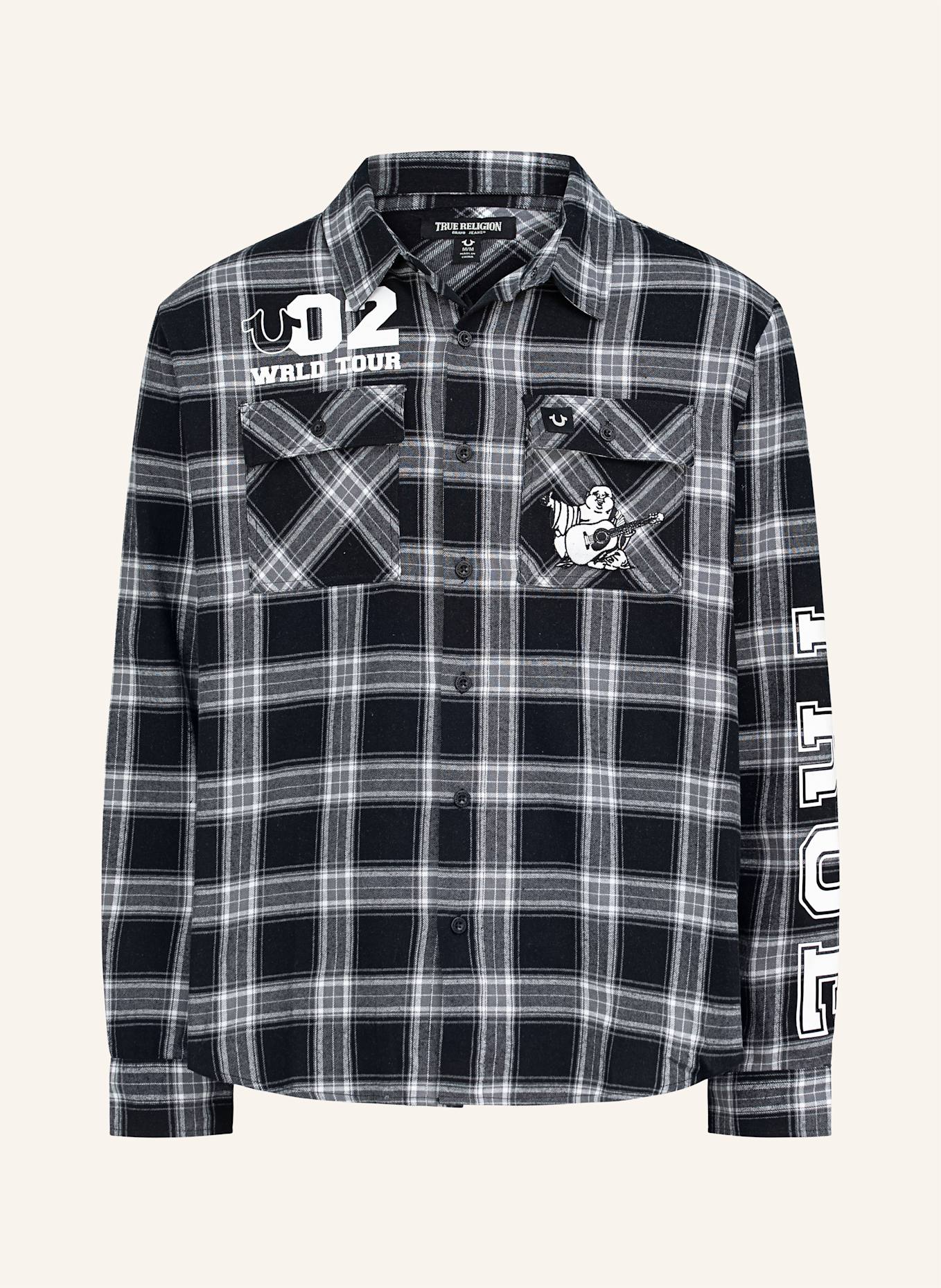 TRUE RELIGION Flannell Hemd: SCHWARZ/ WEISS