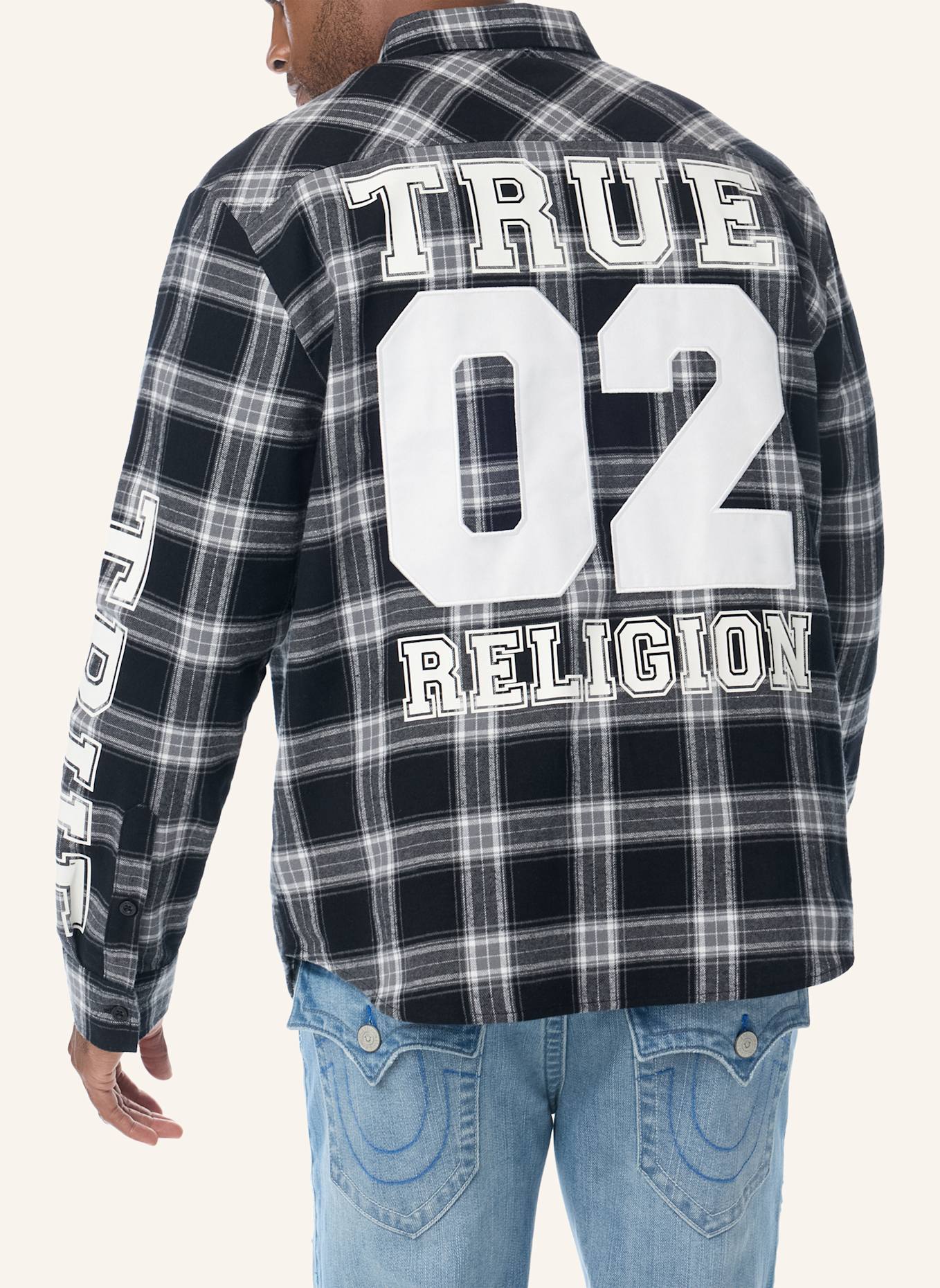 TRUE RELIGION Flannell Hemd: SCHWARZ/ WEISS