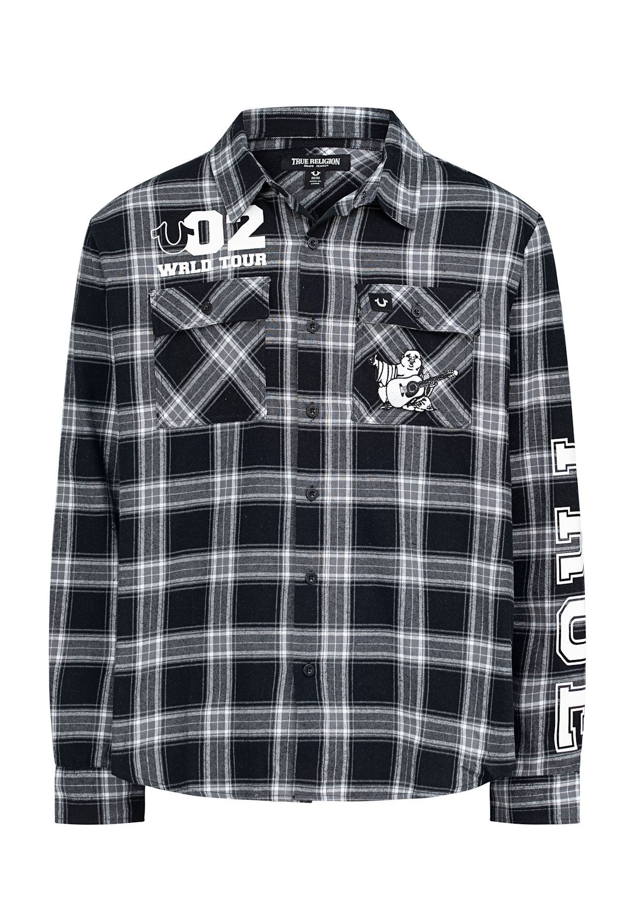 TRUE RELIGION Flannell Hemd: SCHWARZ / WEISS