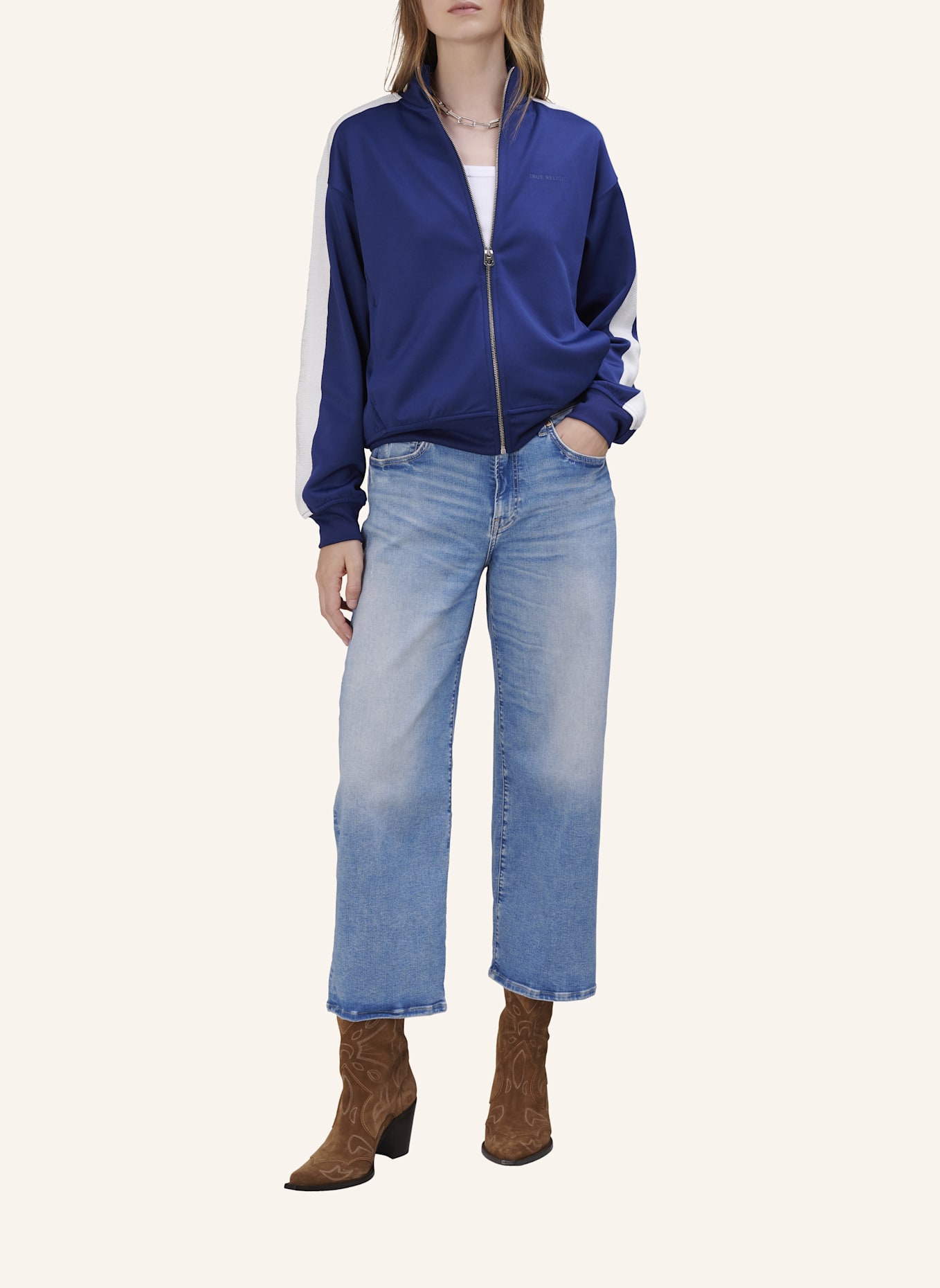 TRUE RELIGION Wide Leg Jeans VOLUME CROP: HELLBLAU/ HELLGRAU