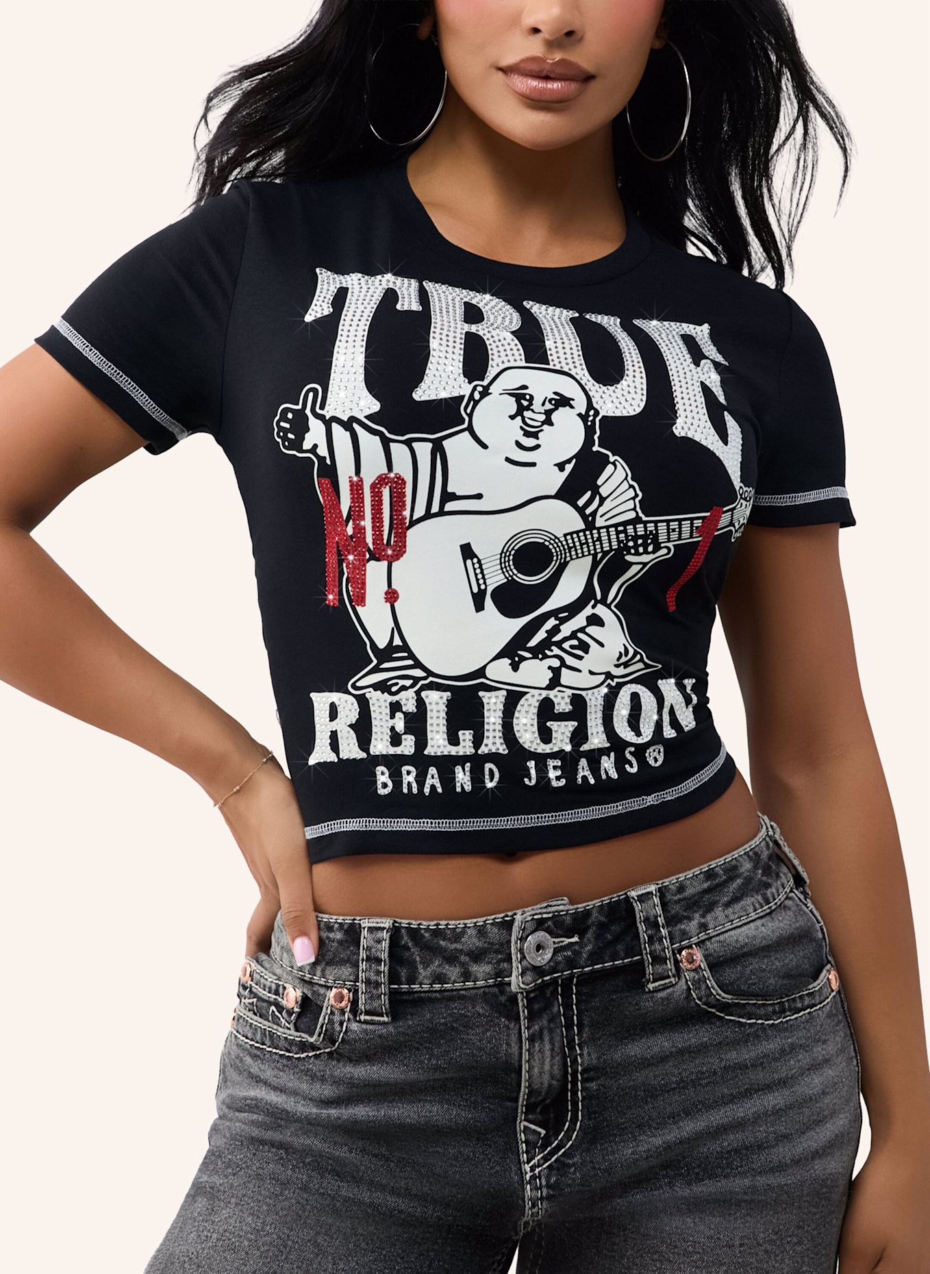 TRUE RELIGION T-Shirt BUDDHA: SCHWARZ