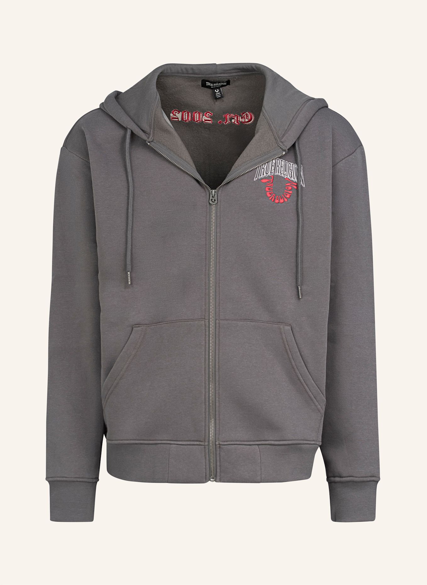 TRUE RELIGION Zip-Hoodie GROOVY BUDDHA: GRAU