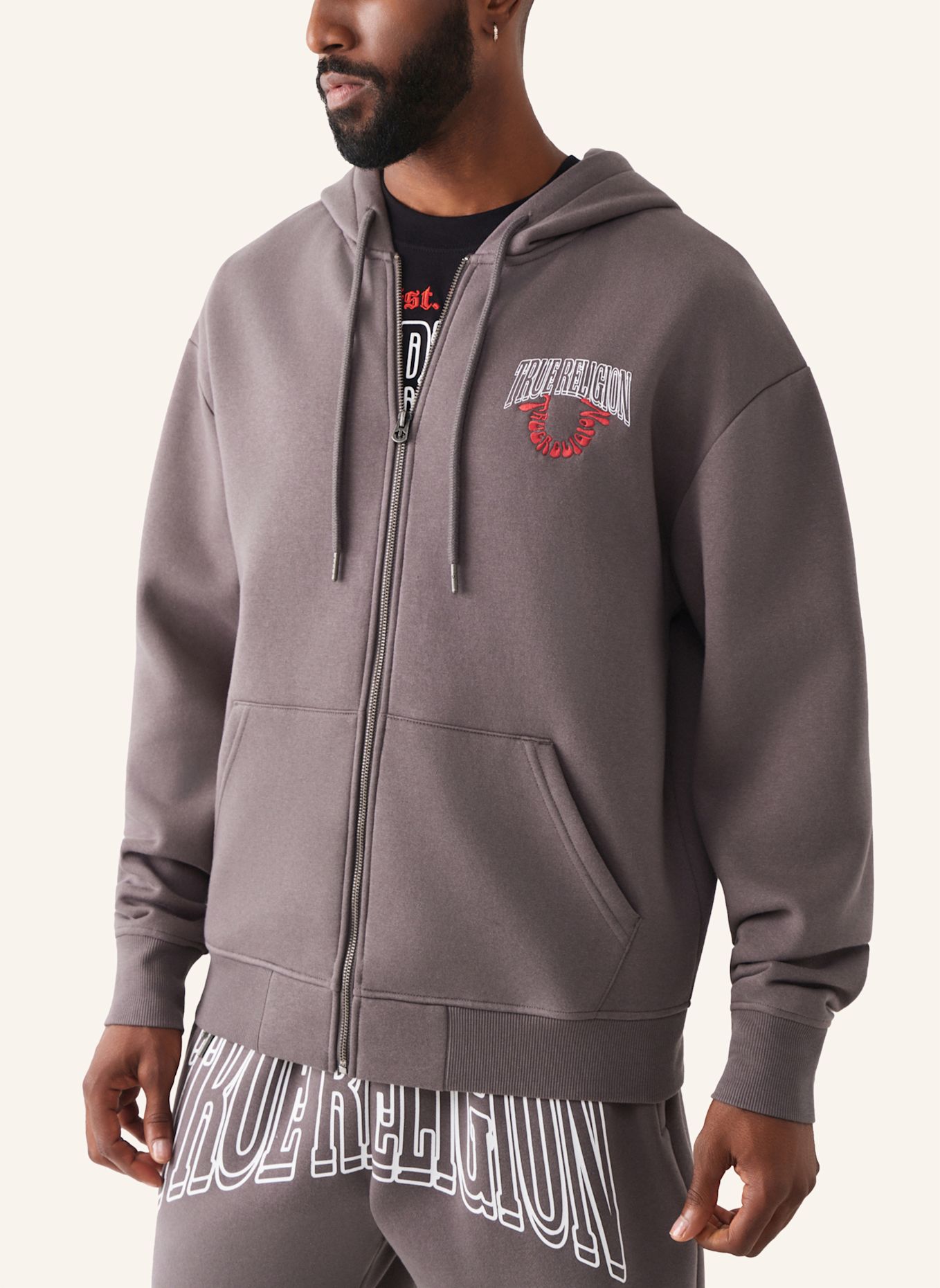 TRUE RELIGION Zip-Hoodie GROOVY BUDDHA: GRAU