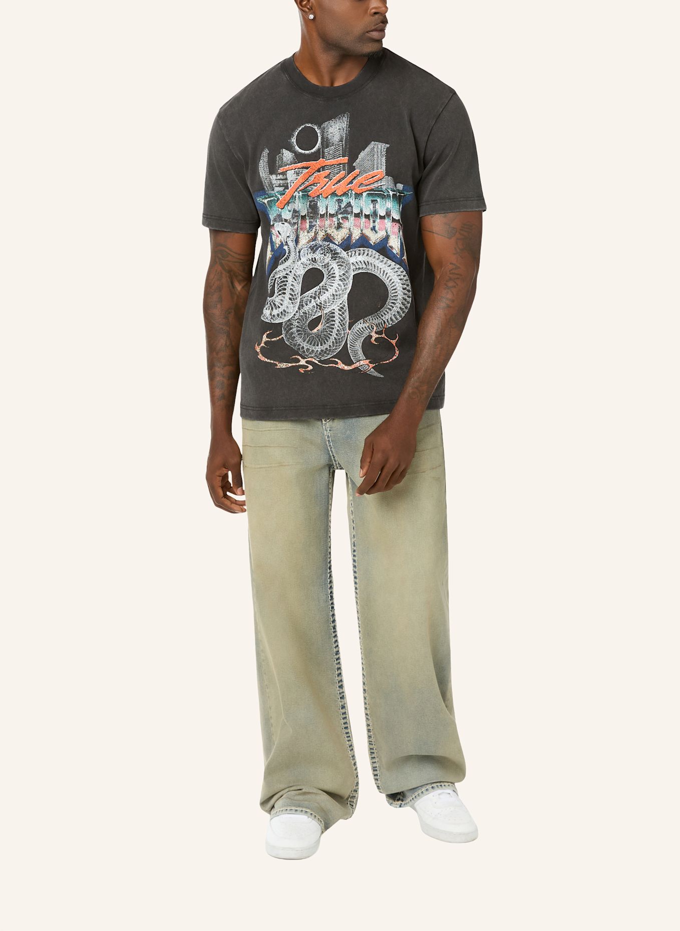 TRUE RELIGION T-Shirt SNAKE: SCHWARZ