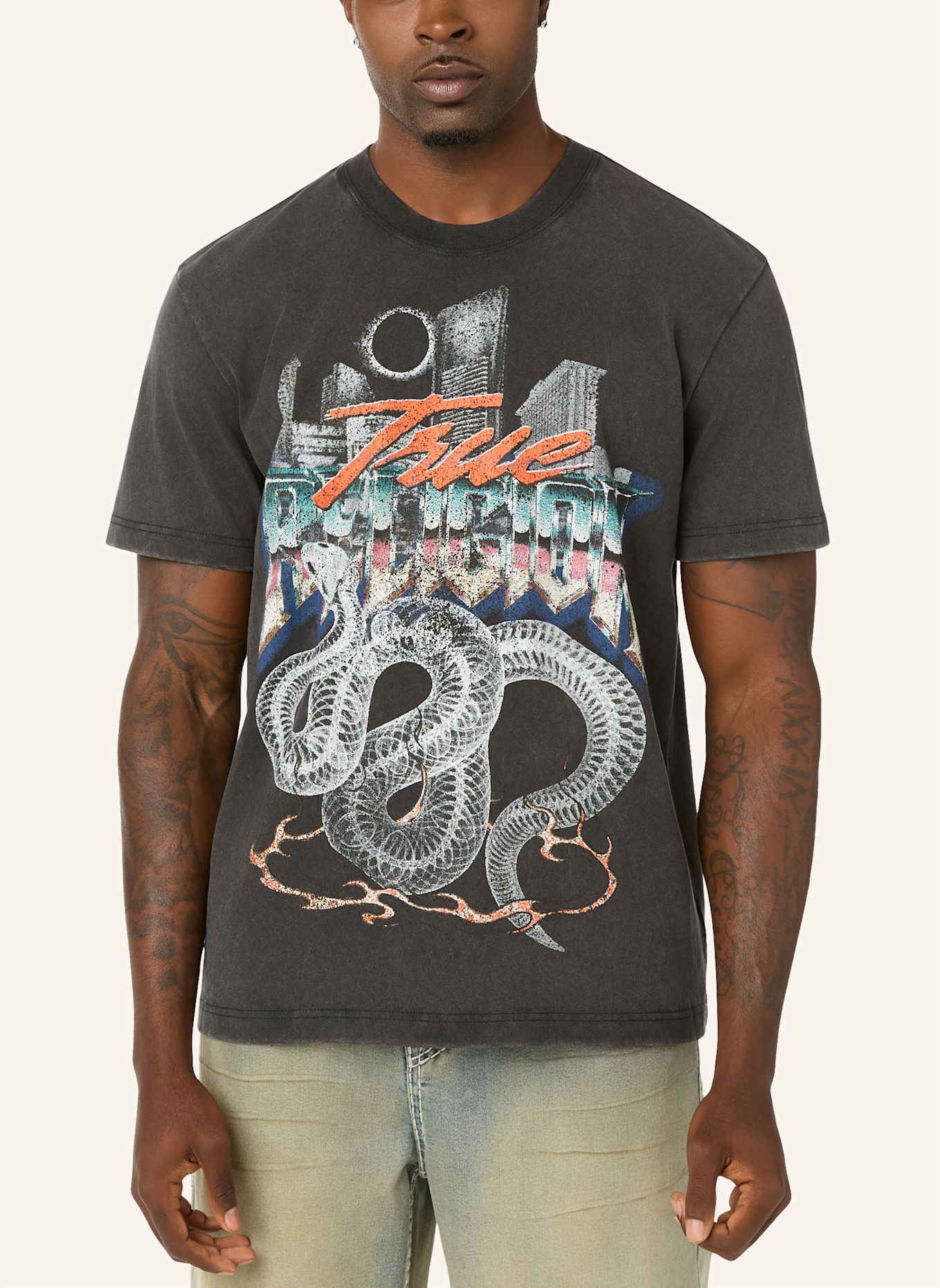TRUE RELIGION T-Shirt SNAKE: SCHWARZ