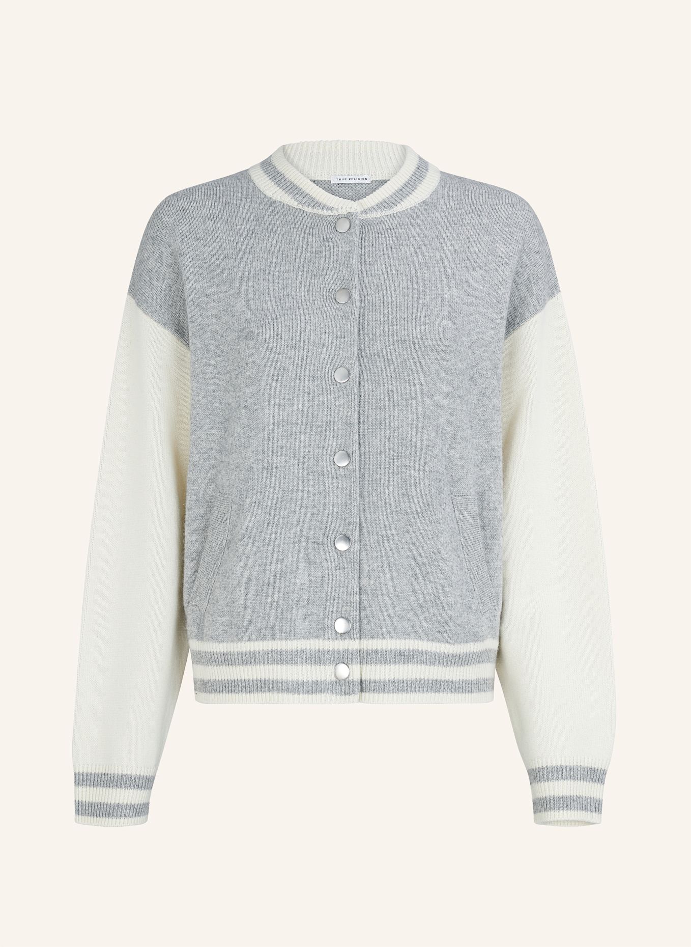 TRUE RELIGION Strick Bomber-Jacke CHUNKY: GRAU