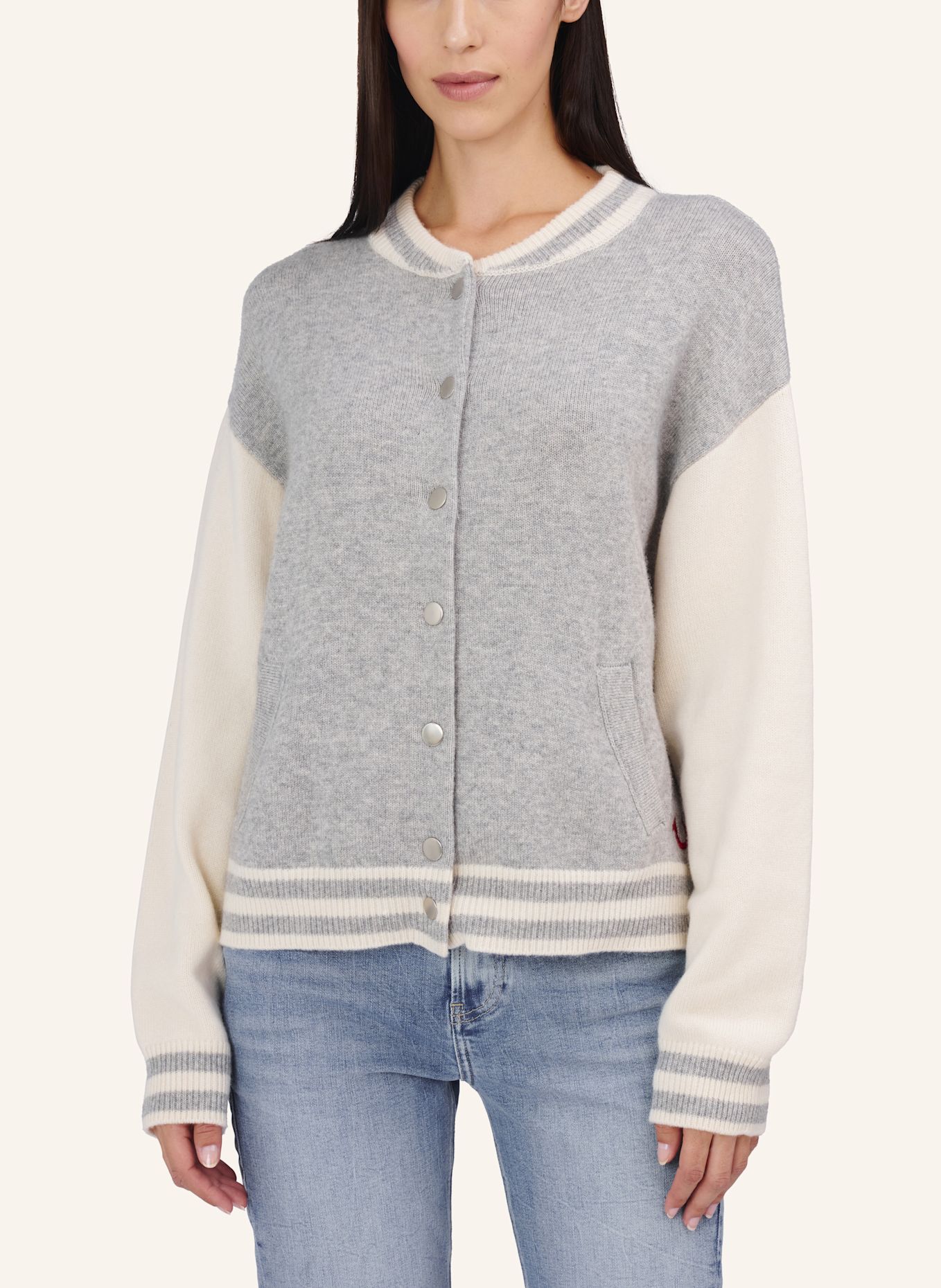 TRUE RELIGION Strick Bomber-Jacke CHUNKY: GRAU