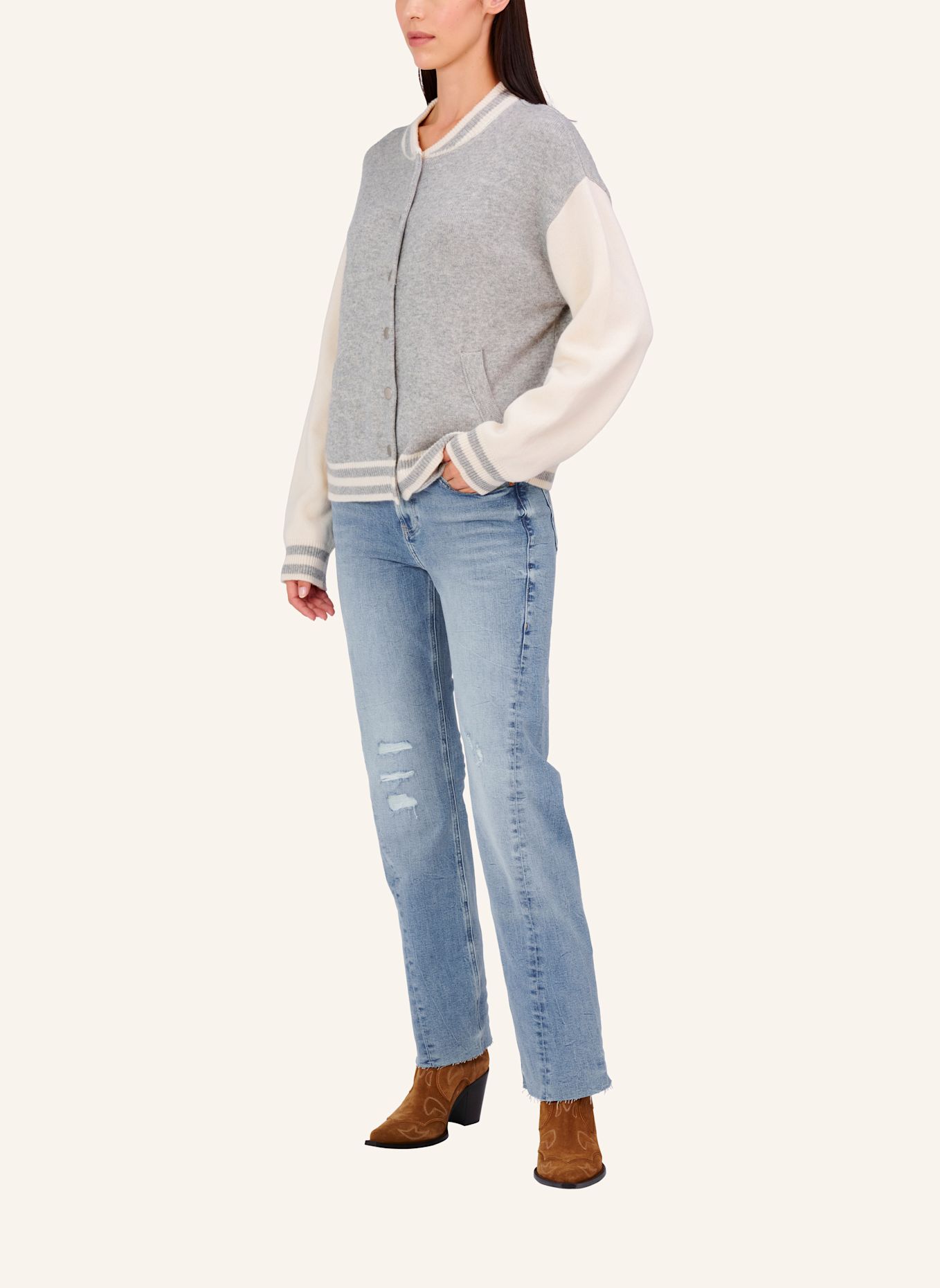TRUE RELIGION Strick Bomber-Jacke CHUNKY: GRAU