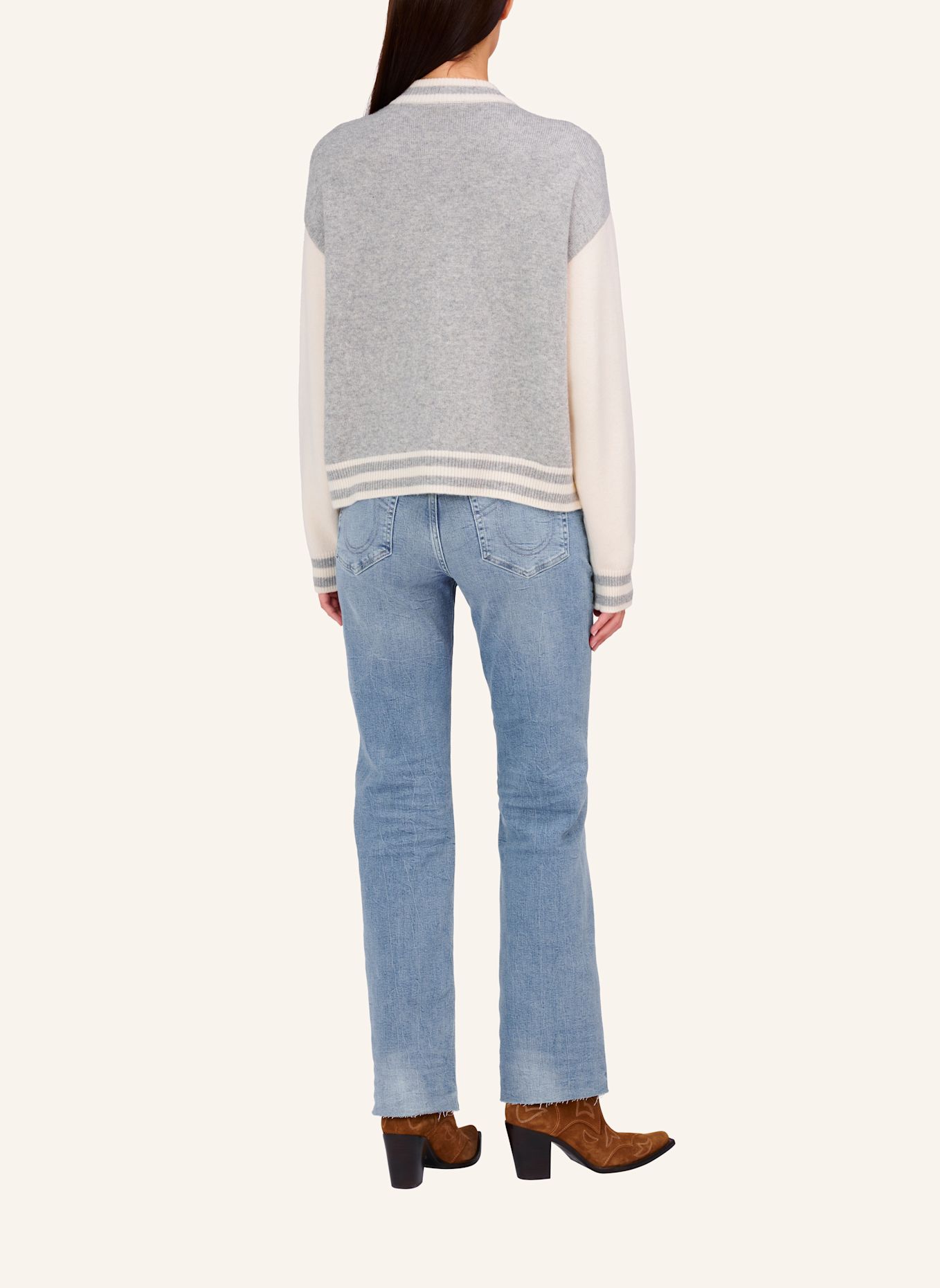 TRUE RELIGION Strick Bomber-Jacke CHUNKY: GRAU