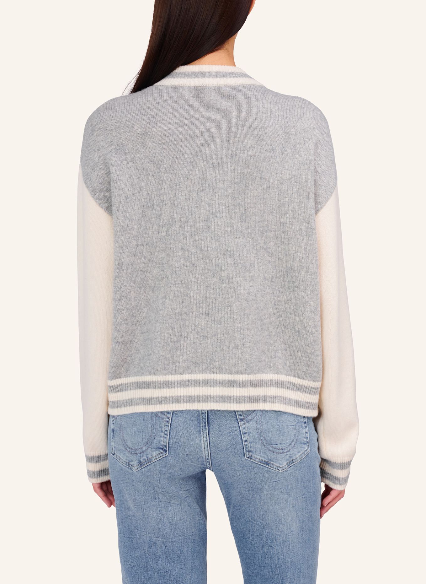 TRUE RELIGION Strick Bomber-Jacke CHUNKY: GRAU