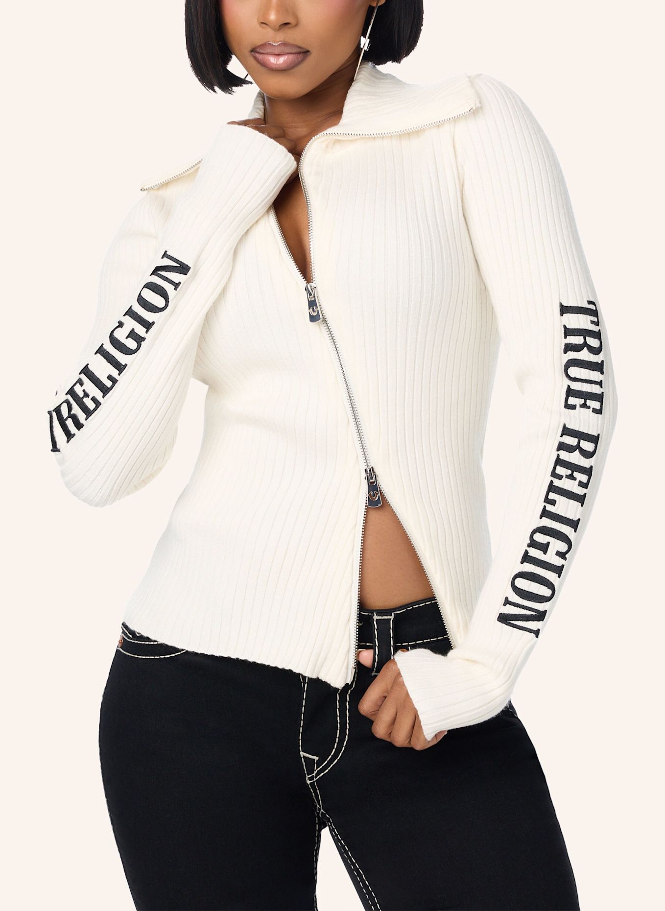 TRUE RELIGION Sweater ZIP: WEISS