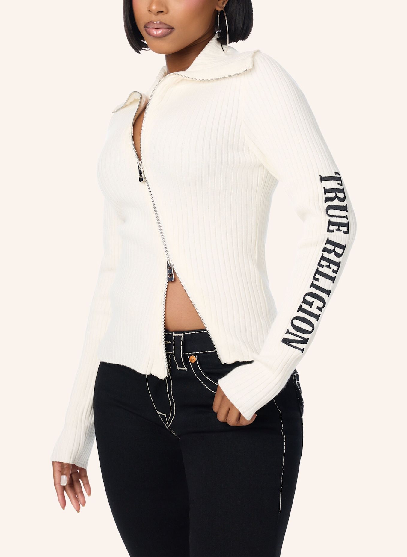 TRUE RELIGION Sweater ZIP: WEISS