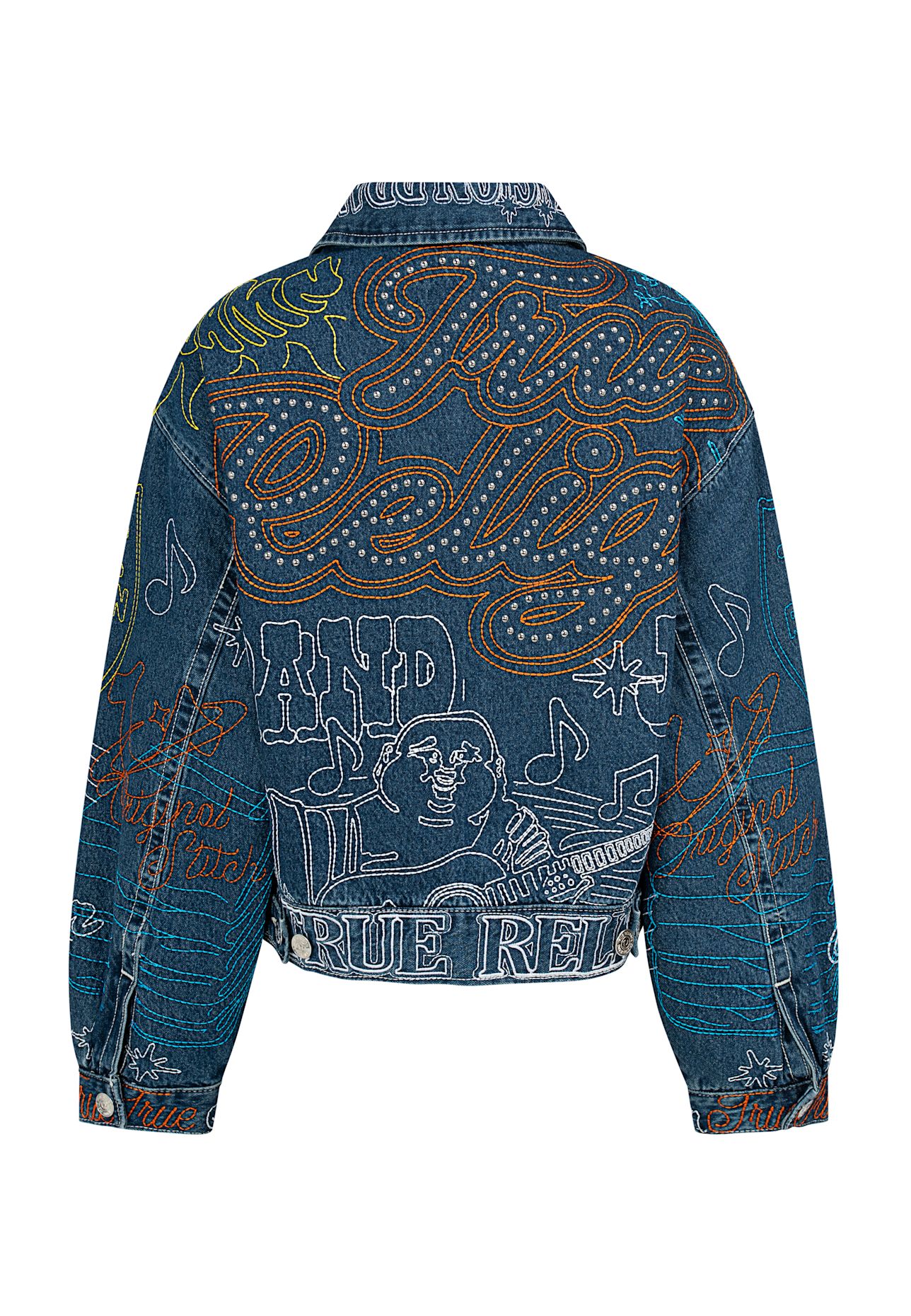 TRUE RELIGION Bestickte Jeansjacke: BLAU