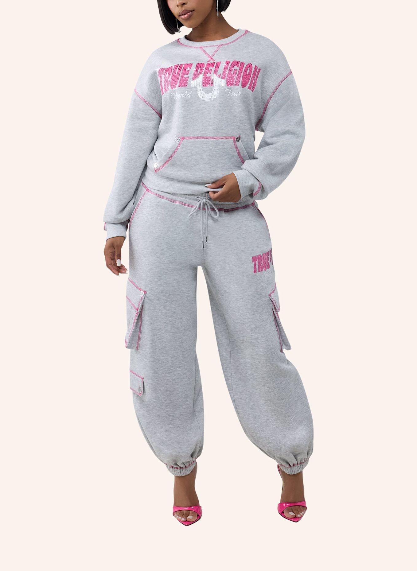 TRUE RELIGION Sweatshirt CRYSTAL: GRAU