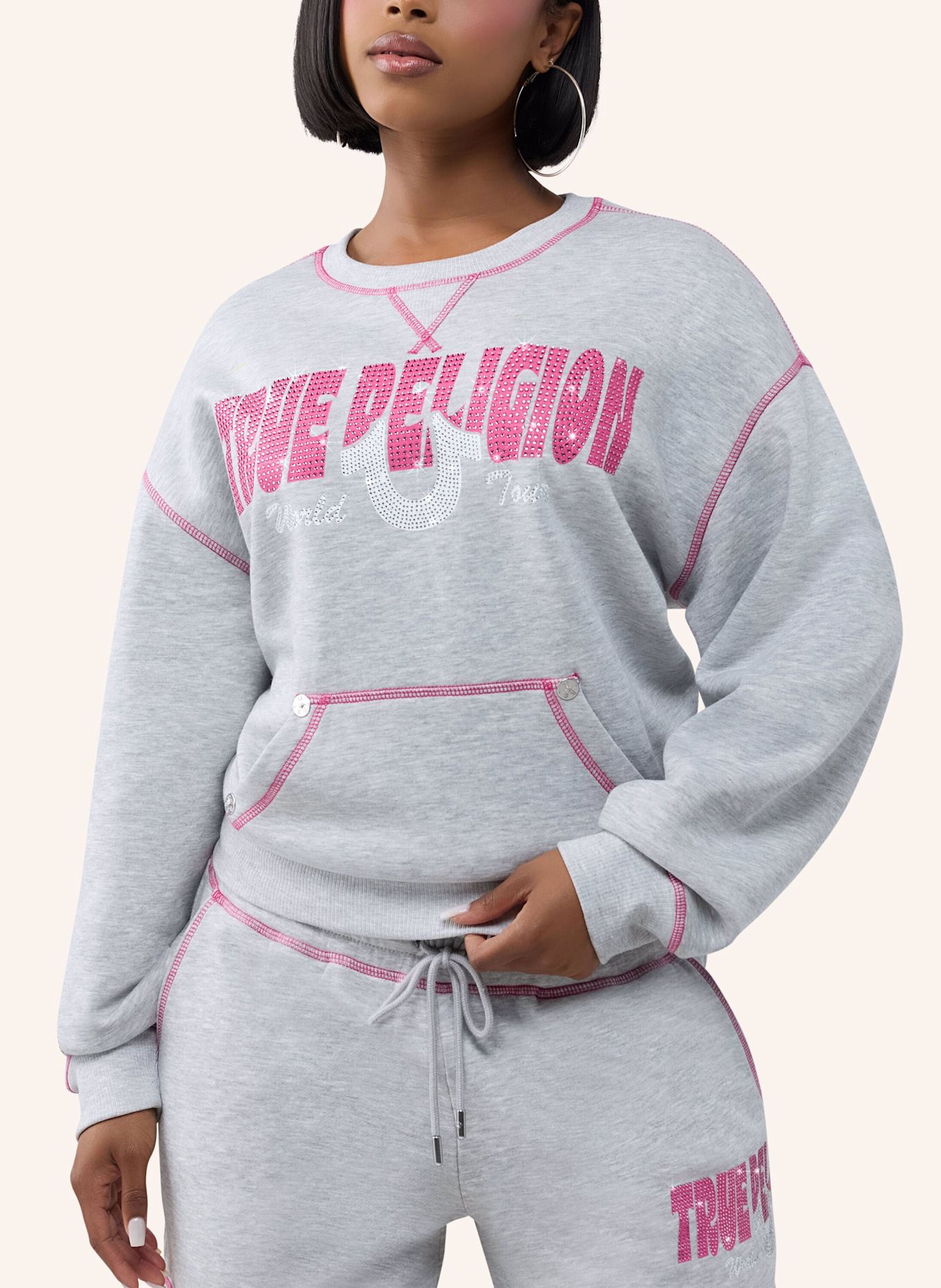 TRUE RELIGION Sweatshirt CRYSTAL: GRAU