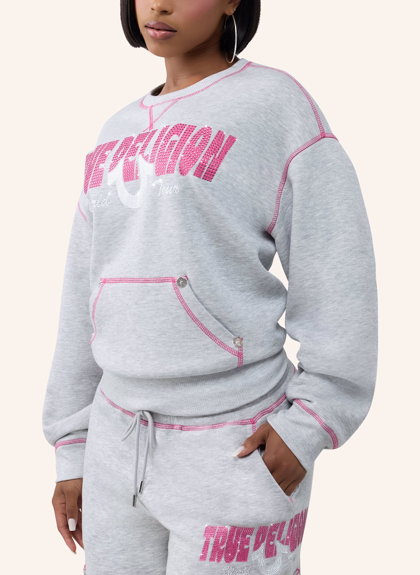 TRUE RELIGION Sweatshirt CRYSTAL: GRAU