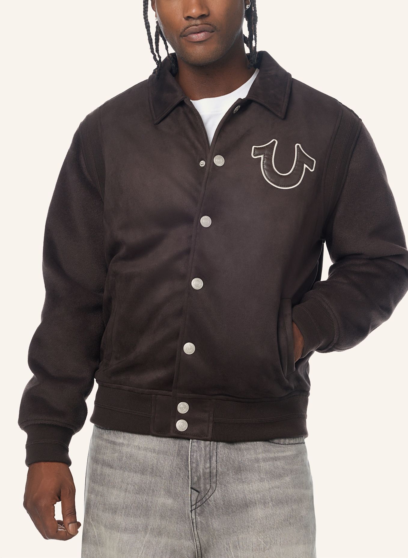 TRUE RELIGION Bomberjacke SUEDE: BRAUN