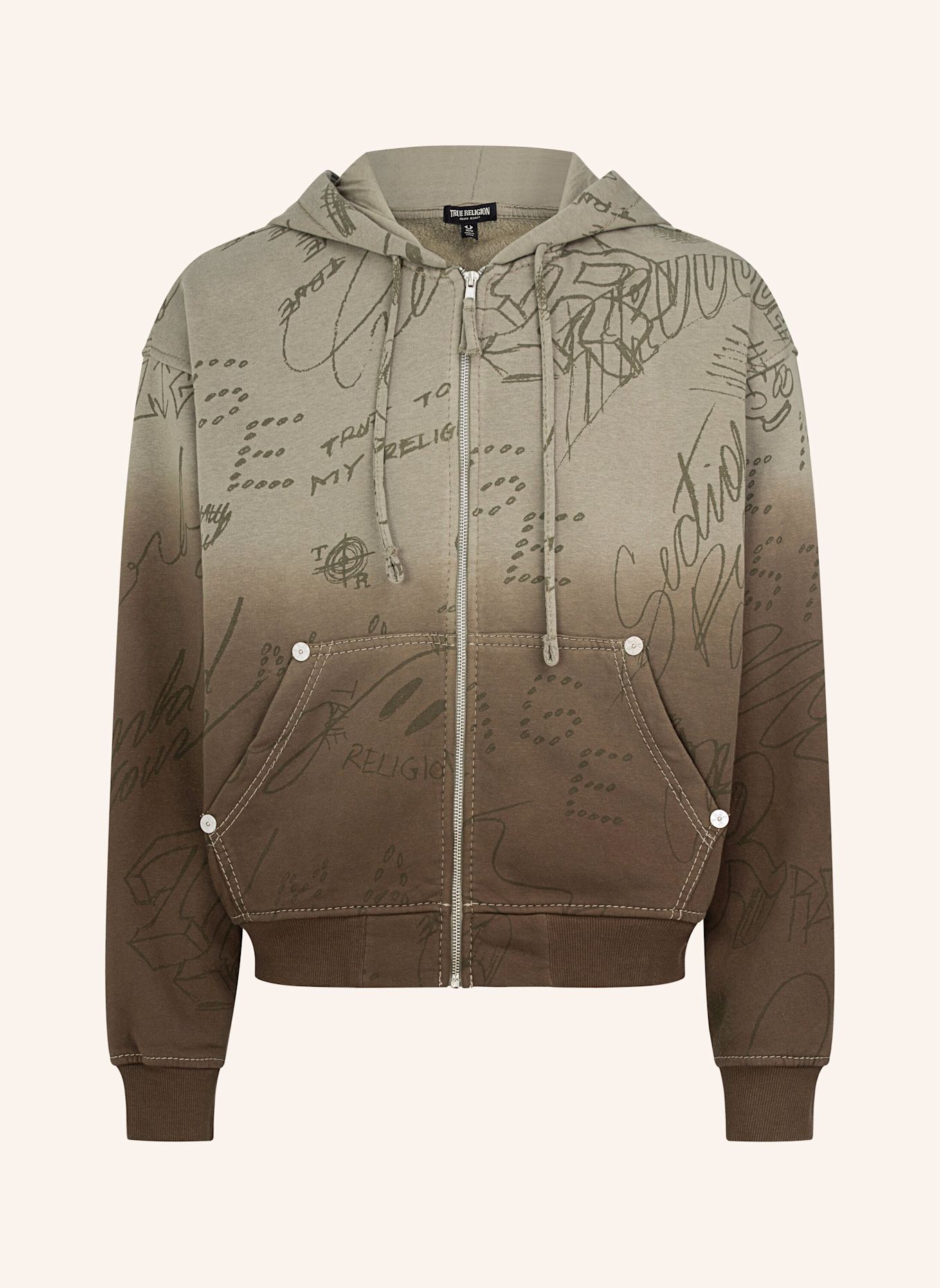 TRUE RELIGION Zip Hoodie BIG T GRAFFITI: PINK