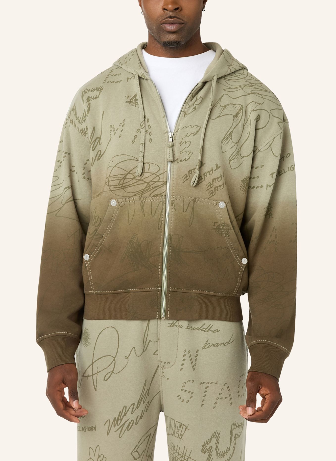 TRUE RELIGION Zip Hoodie BIG T GRAFFITI: PINK