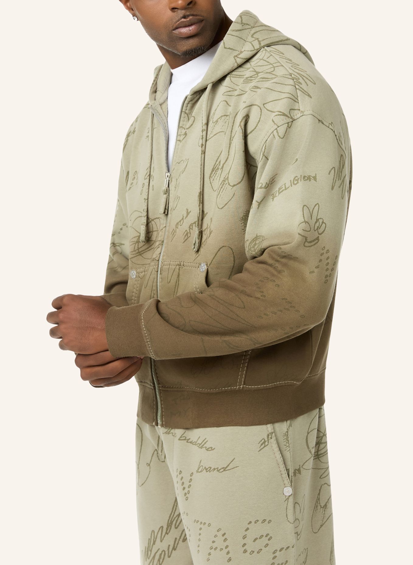 TRUE RELIGION Zip Hoodie BIG T GRAFFITI: PINK