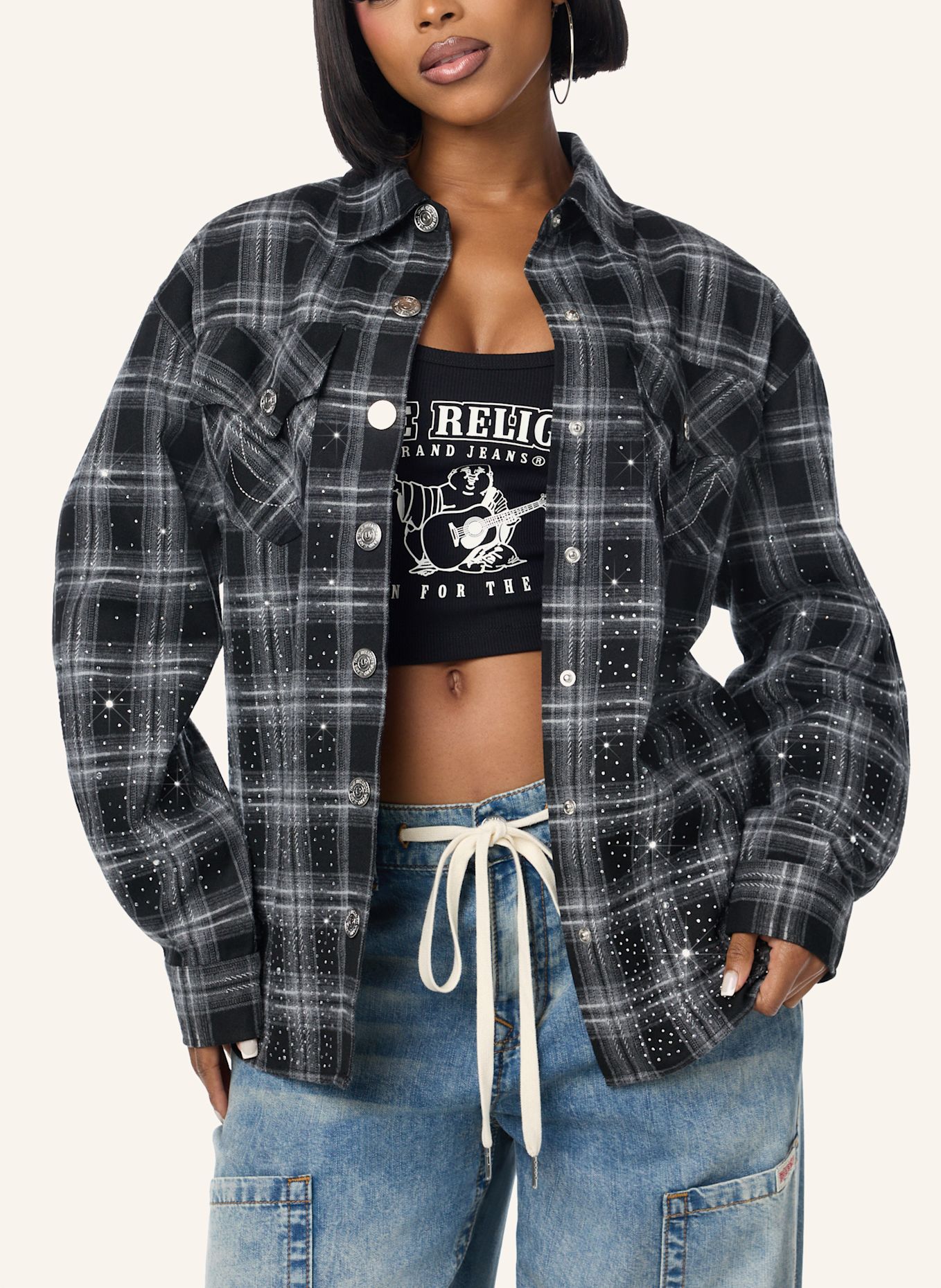 TRUE RELIGION Hemd OMBRÉ CRYSTAL: SCHWARZ