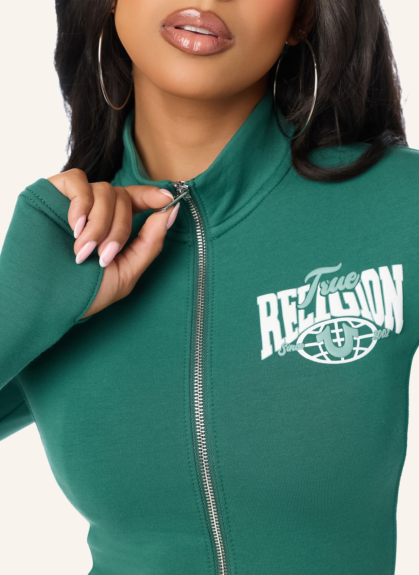 TRUE RELIGION Zip-Jacke TERRY: GRÜN