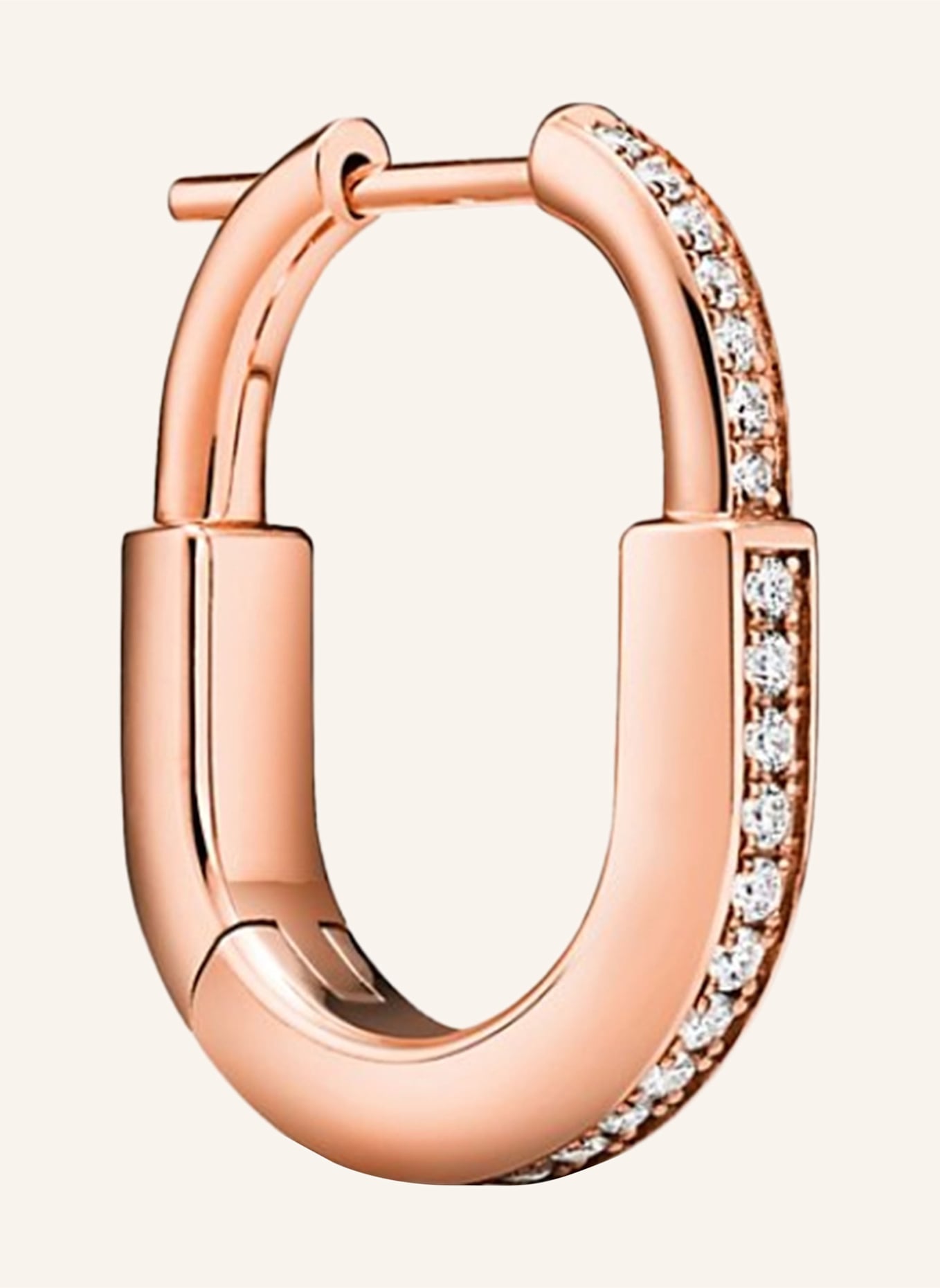 TIFFANY & Co. Kolczyki typu creole TIFFANY LOCK z 18-karatowego różowego złota z diamentami w oprawie pavé: RÓŻOWOZLOTY