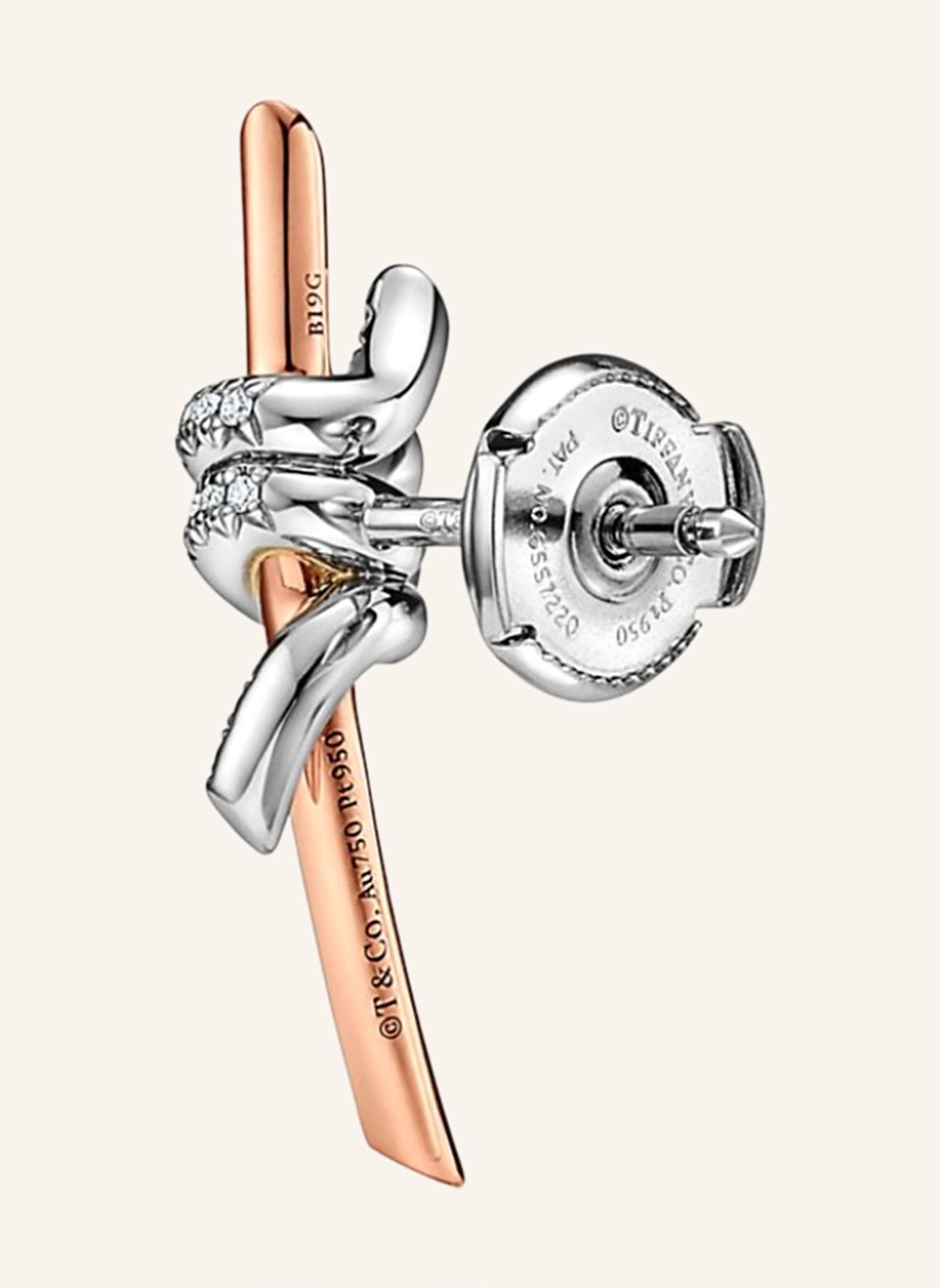 TIFFANY & Co. Kolczyki TIFFANY KNOT z 18-karatowego różowego złota i platyny z brylantami: RÓŻOWOZLOTY/ SREBRNY