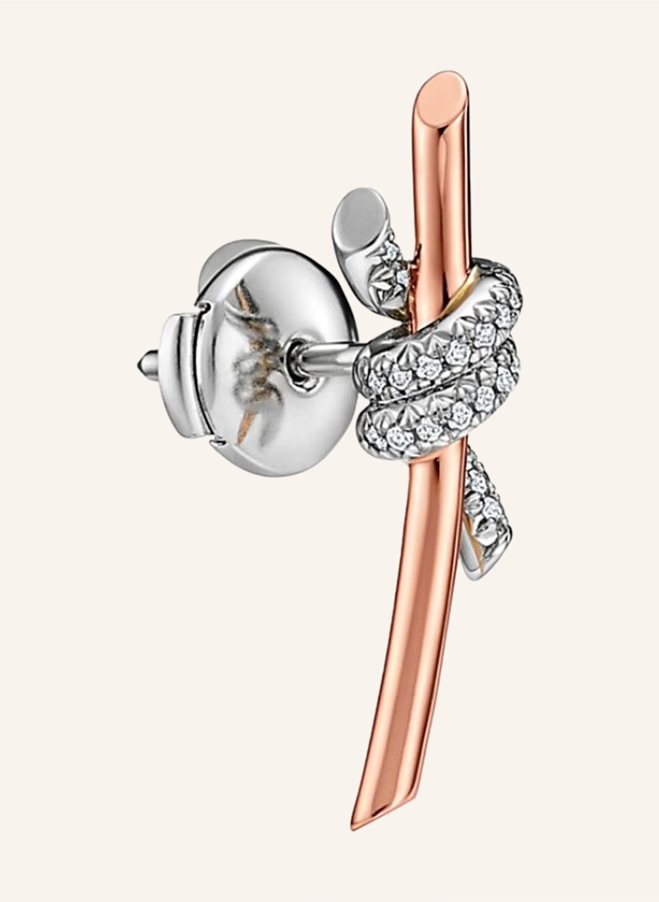 TIFFANY & Co. Kolczyki TIFFANY KNOT z 18-karatowego różowego złota i platyny z brylantami: RÓŻOWOZLOTY/ SREBRNY
