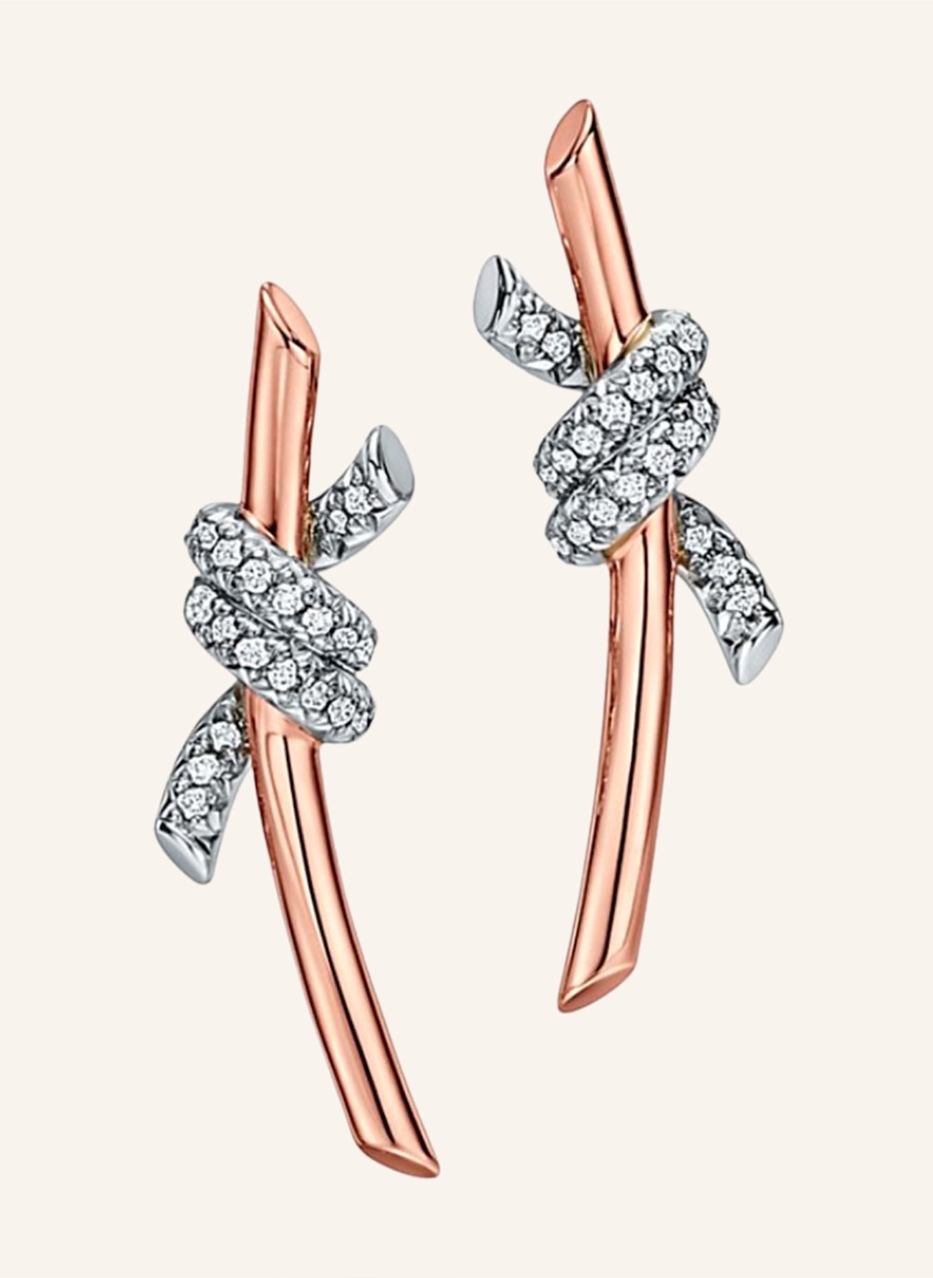 TIFFANY & Co. Kolczyki TIFFANY KNOT z 18-karatowego różowego złota i platyny z brylantami: RÓŻOWOZLOTY/ SREBRNY